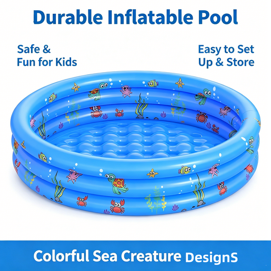 HeyGo 40"x15" Inflatable Kiddie Pool - 3-Ring Blue Baby Swimming Pool with Sea Animal Prints for Toddlers Backyard Summer Fun