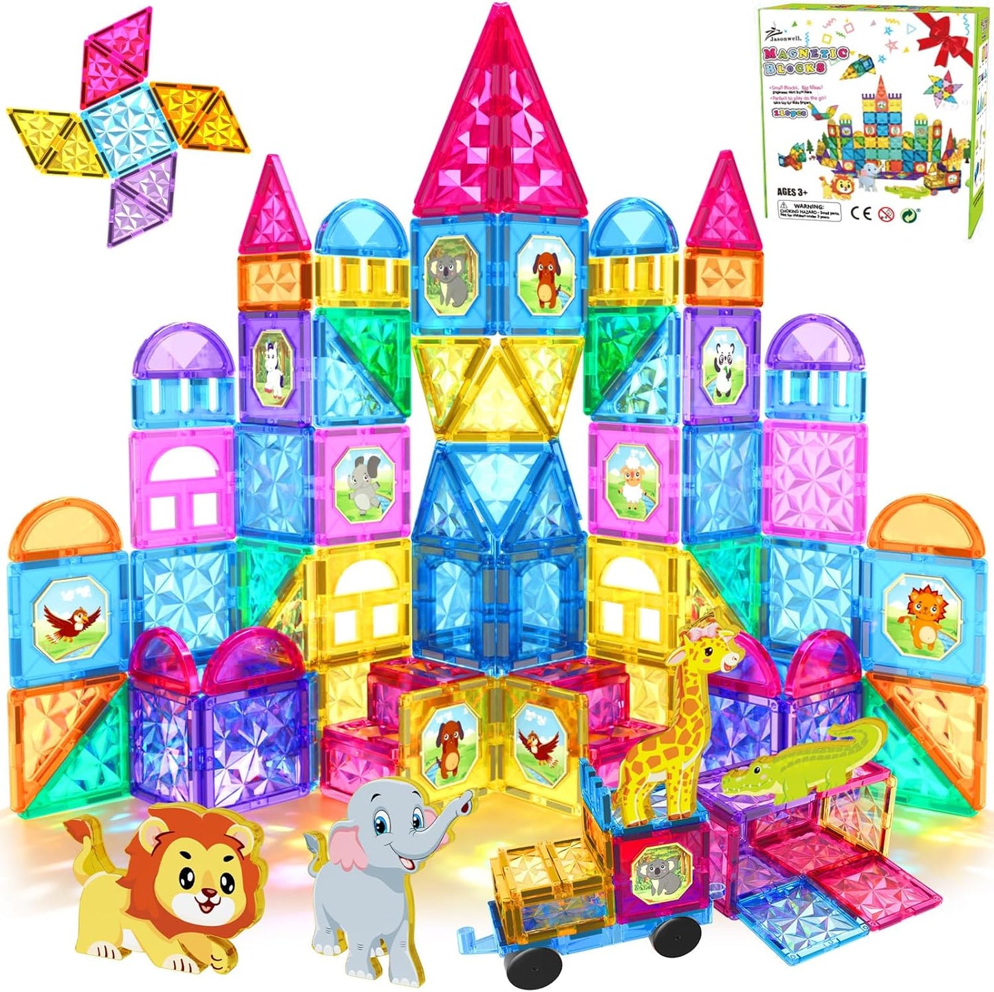Jasonwell 110PCS Magnetic Tiles Building Set - 3D STEM Toys for Kids Age 3-9, Educational Gift for Toddlers & Preschoolers