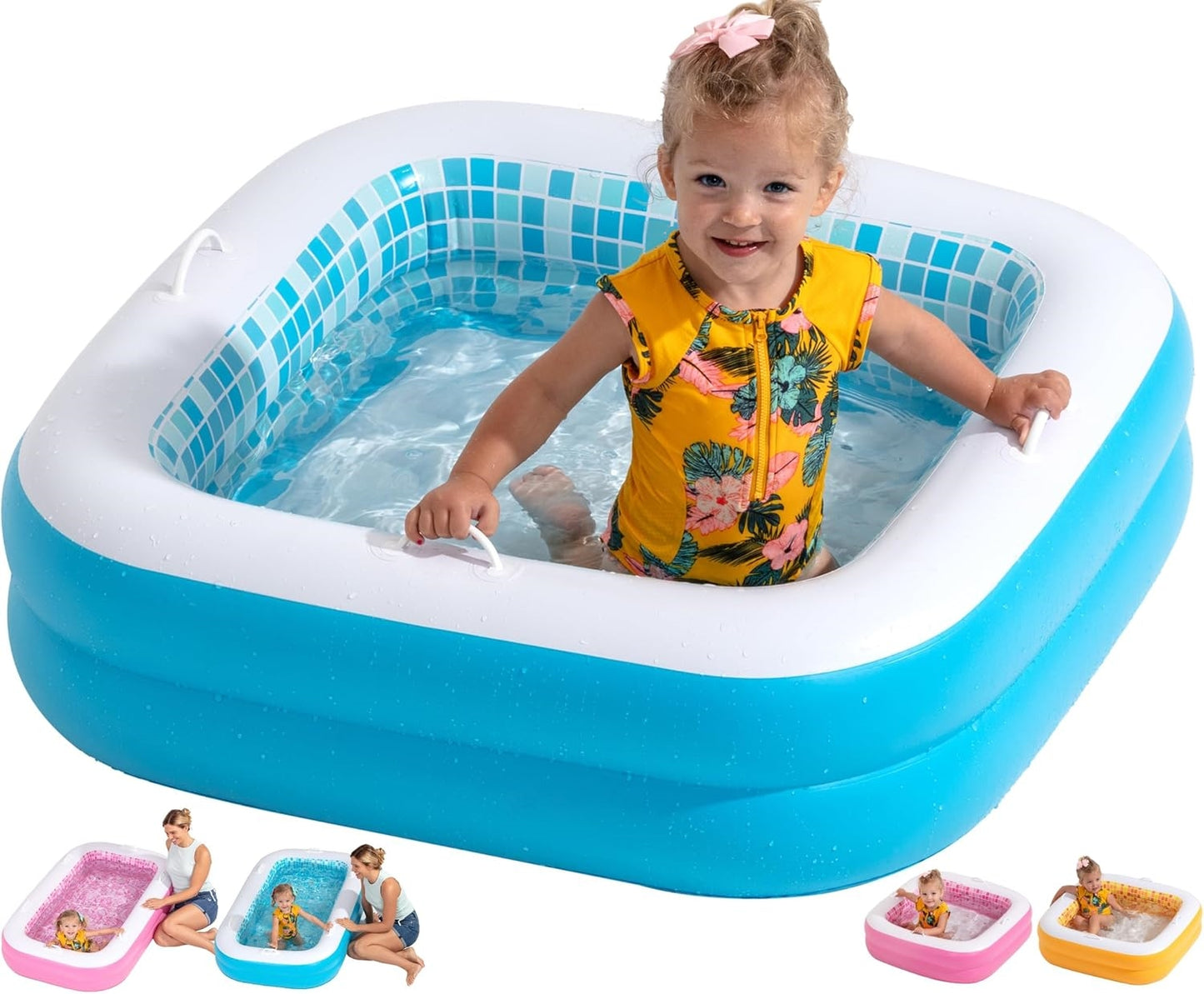 Jasonwell 34"x10" Inflatable Baby Pool for Toddlers 1-3, Soft Floor, Handles & Drain, Blow-up Bathtub & Ball Pit, Outdoor Summer Toy for Boys