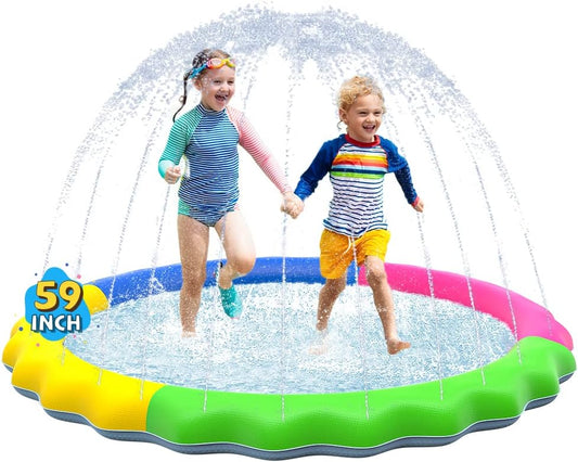 Jasonwell Non-Slip Splash Pad for Kids & Dogs, 59" Thickened Sprinkler Pool, Fun Outdoor Water Toy for Children & Pets, Multicolored