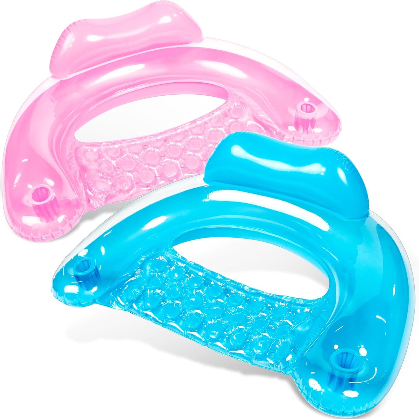 Jasonwell 2-Pack Inflatable Pool Chairs with Cup Holders, 49"x35" Blow-up Hammock Noodle Mat for Summer Fun, Blue & Pink
