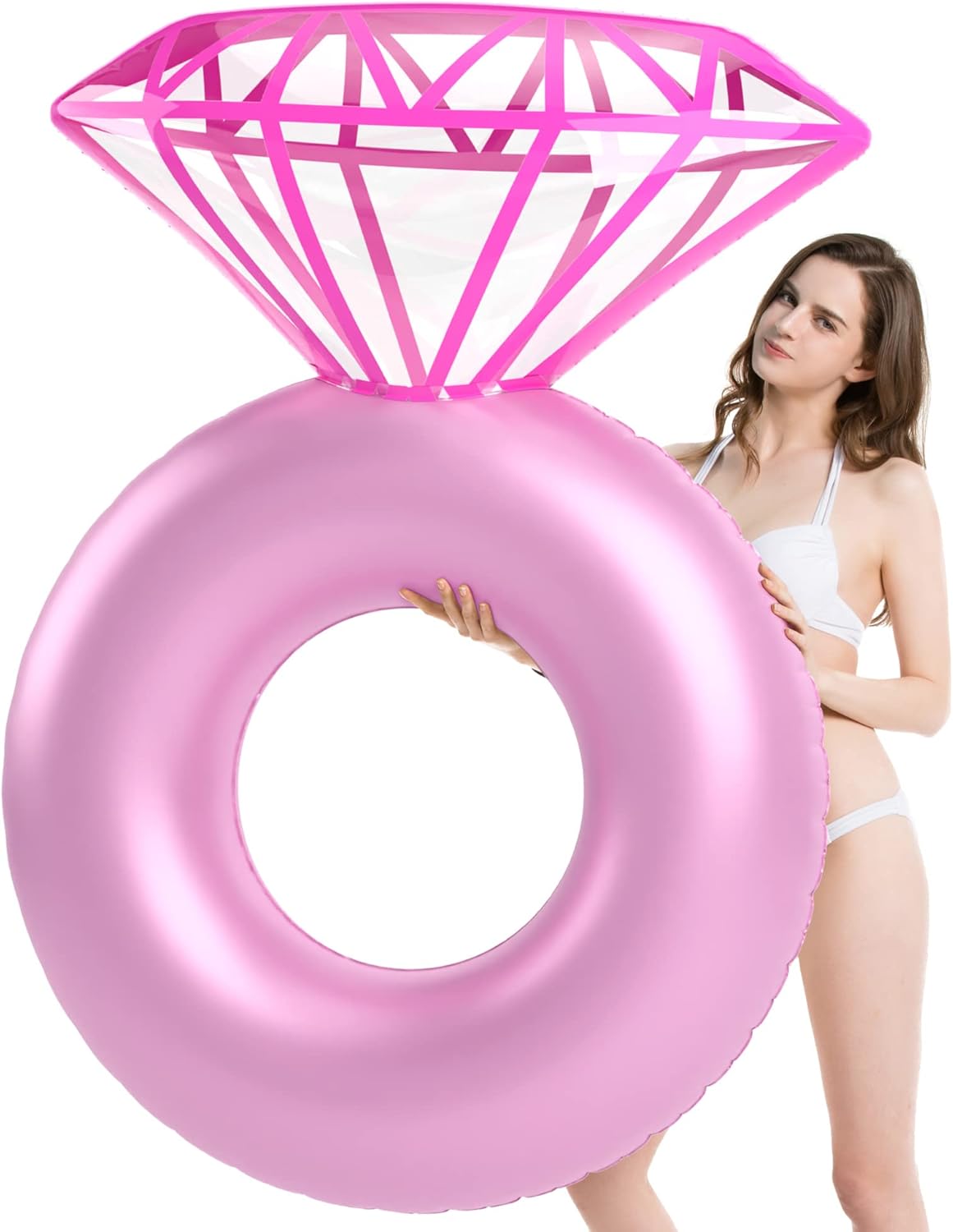 Jasonwell Inflatable Diamond Ring Pool Float - Pink Engagement Ring Float for Bachelorette Parties & Outdoor Water Lounging