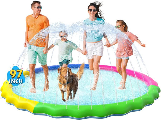 Jasonwell Non-Slip Splash Pad for Kids & Dogs, 97" Thickened Sprinkler Pool, Fun Outdoor Water Toy for Children & Pets, Multicolored