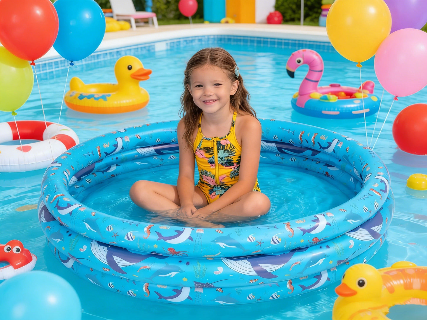 Jasonwell 48"X12" Inflatable Kiddie Pool for Toddlers, Round Blow-up Pool with Cushioned Floor & Ball Pit Toys for Ages 2-5, Blue