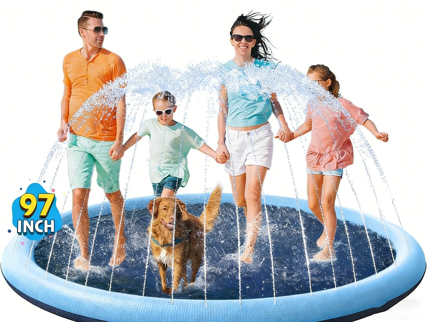 Jasonwell Non-Slip Splash Pad for Kids & Dogs, 97" Thickened Sprinkler Pool, Outdoor Water Toy for Children & Pets, Blue