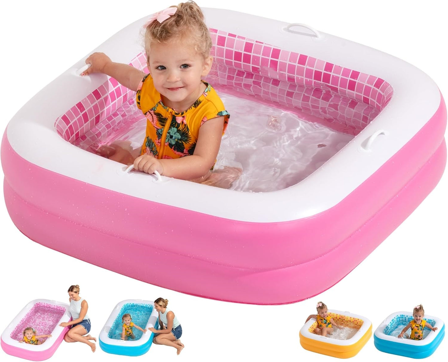 Jasonwell 34"x10" Inflatable Baby Pool for Toddlers 1-3, Soft Floor, Handles & Drain, Blow-up Bathtub & Ball Pit, Outdoor Summer Toy, Pink