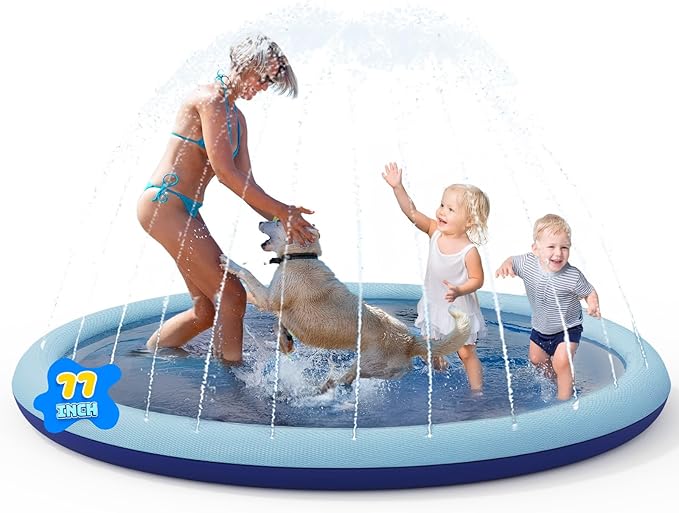 Jasonwell Non-Slip Splash Pad for Kids & Dogs, 77" Thickened Sprinkler Pool, Outdoor Water Toy for Children & Pets, Blue