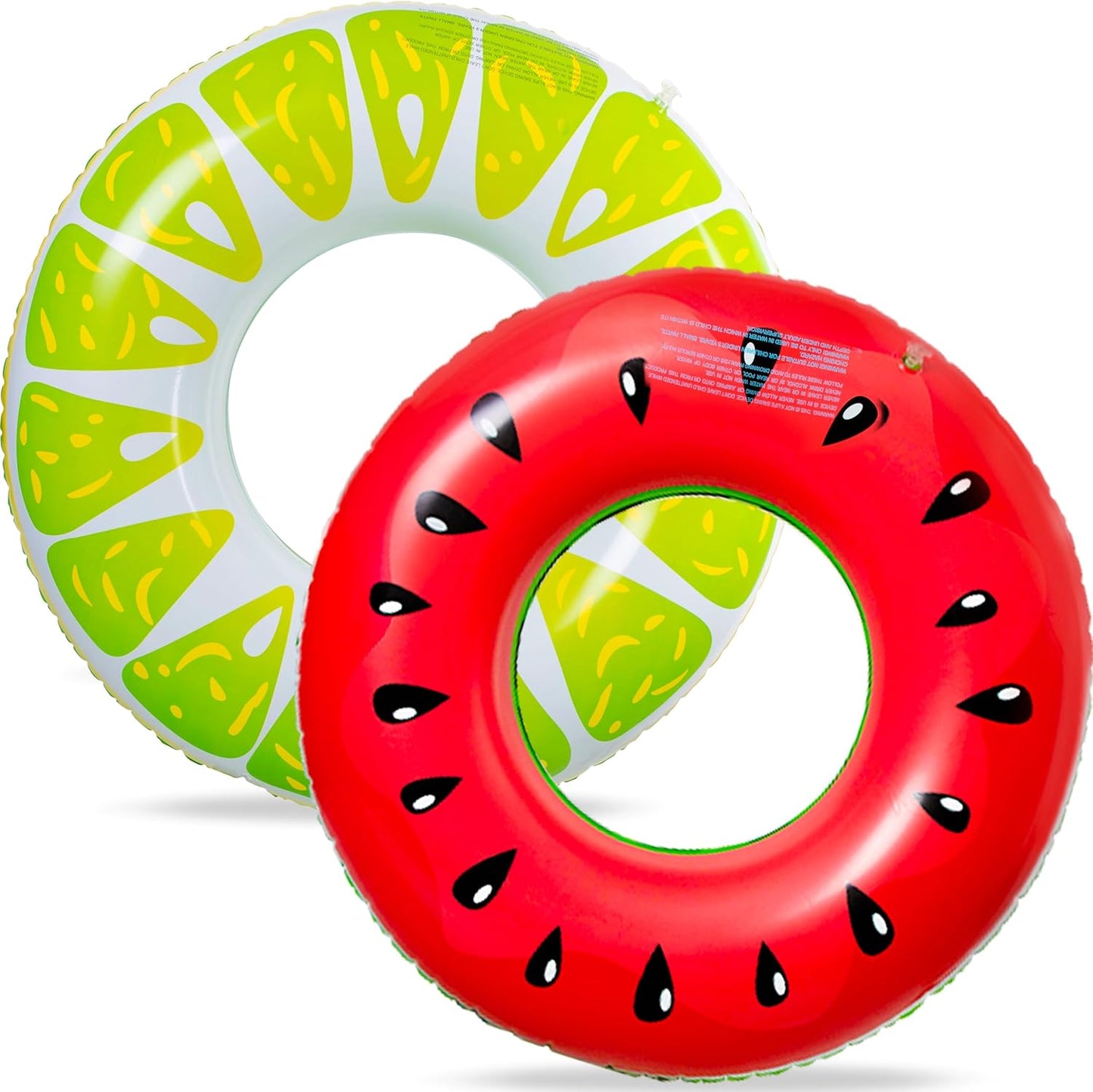 Jasonwell 2PCS Fruit Pool Floats - Watermelon & Lime Inflatable Swimming Rings for Kids & Adults, Multi-Color