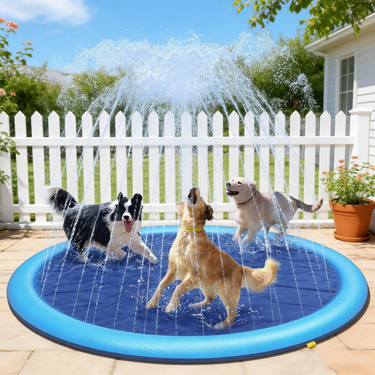 Jasonwell Splash Pad for Dogs & Kids, 67" Anti-Slip Water Play Mat for Large Dogs, Durable Outdoor Sprinkler Toy, Blue