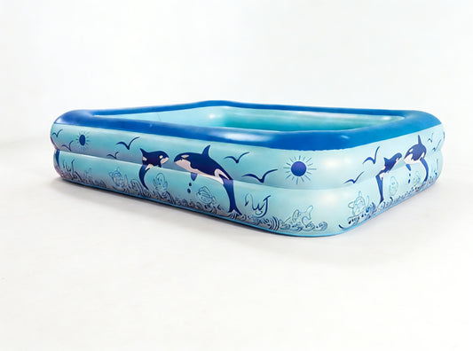 HeyGo 45" x 35" x 14" Inflatable 2-Ring Pool with Orca Print – Durable PVC Kiddie Pool for Kids, Toddlers & Adults, Backyard Fun