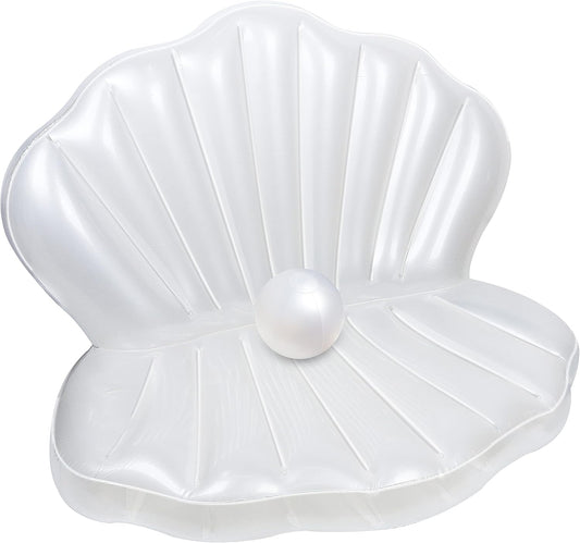 Jasonwell Inflatable Seashell Pool Float, Giant Clam Toy with Pearl Ball for Kids' Birthday, Summer Beach & Mermaid Party (White)