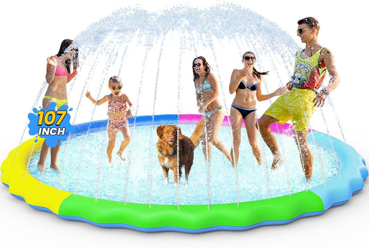 Jasonwell Non-Slip Splash Pad for Kids & Dogs, 107" Thickened Sprinkler Pool, Fun Outdoor Water Toy for Children & Pets, Multicolored