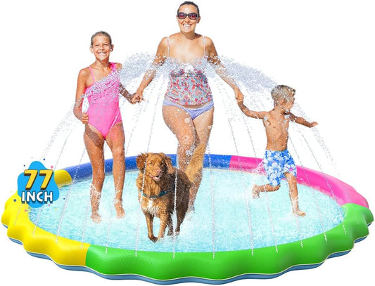 Jasonwell Non-Slip Splash Pad for Kids, 77" Thickened Sprinkler Pool, Fun Outdoor Water Toy for Children & Pets,  Multicolored