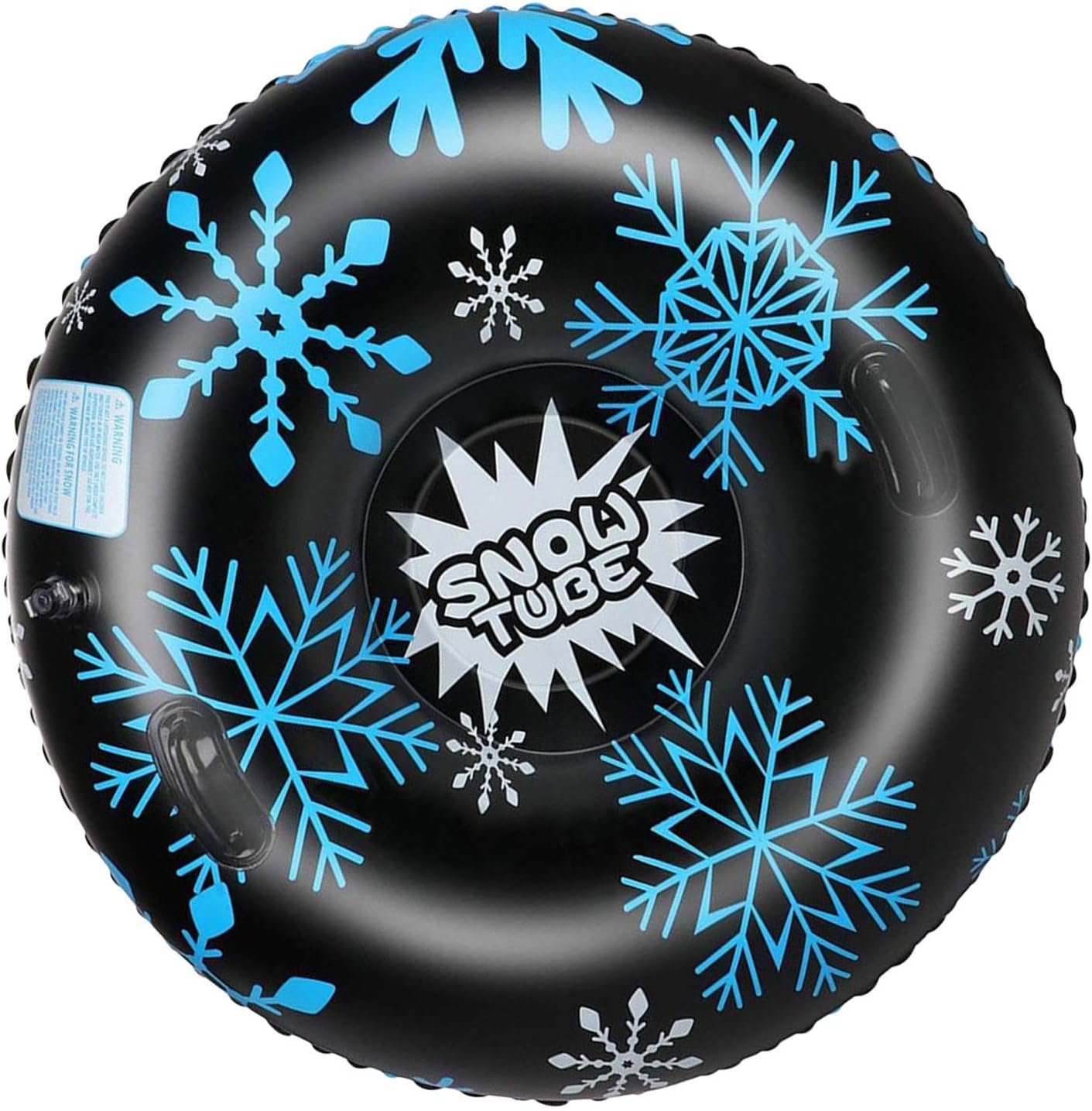 47 Inch Black Inflatable Snow Tube, Heavy-Duty PVC Sled with Sturdy Handles, Family Winter Outdoor Sledding Toy for Christmas & Thanksgiving Holiday Activities