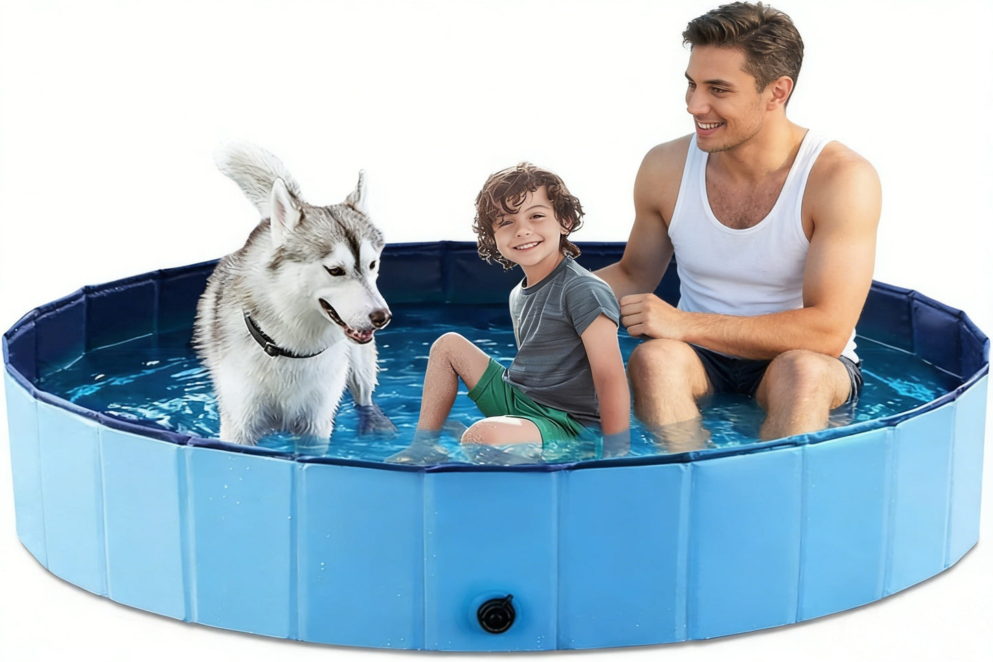 HeyGo 71" Foldable Dog Bath Pool - Collapsible Wading Tub for Puppies, Dogs, Cats, and Kids - Durable Blue MDF Wood