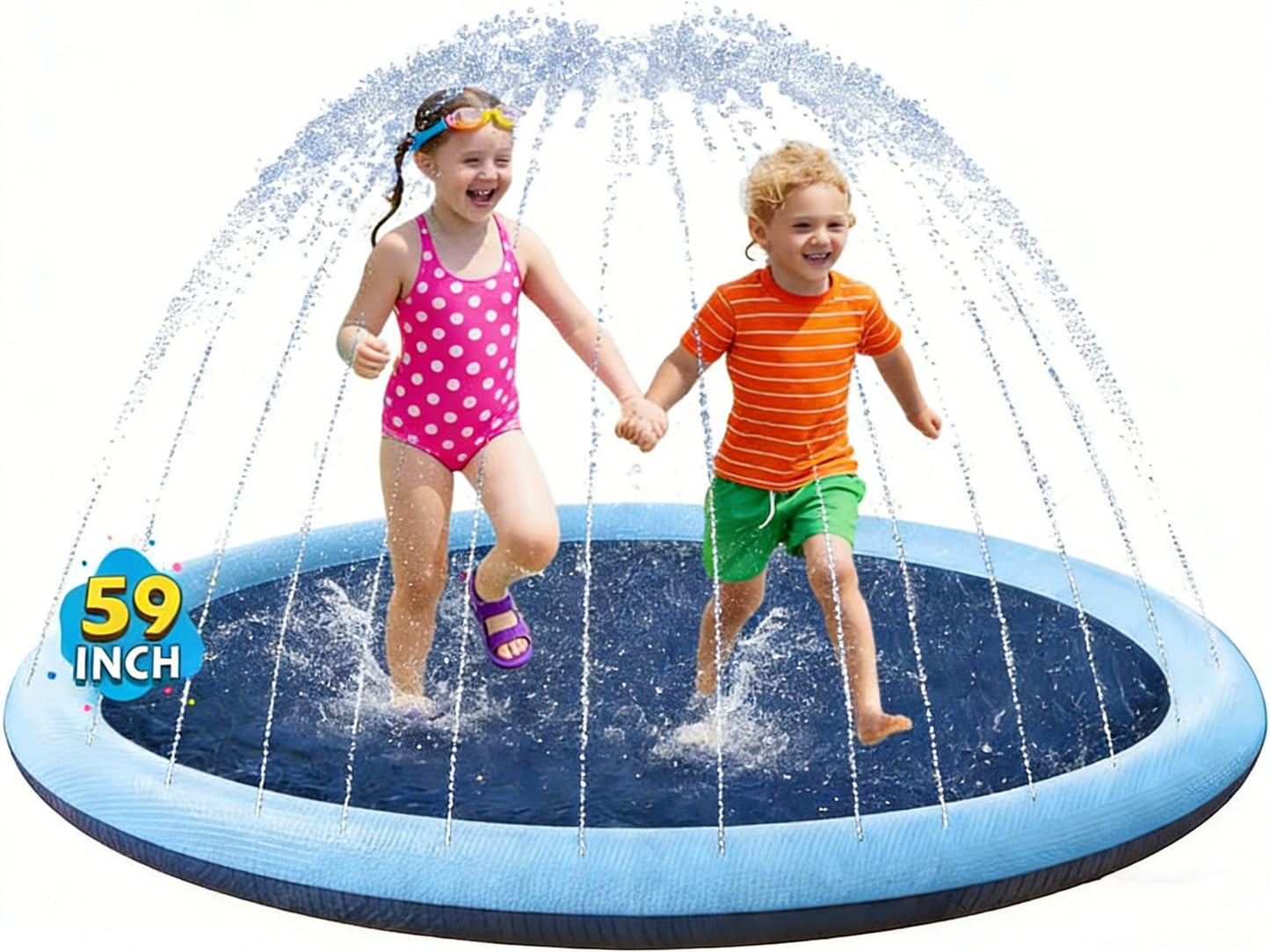 Jasonwell 59" Non-Slip Splash Pad for Kids & Dogs, Thick Outdoor Sprinkler Pool Water Toy - Fun Blue Design for Summer Play