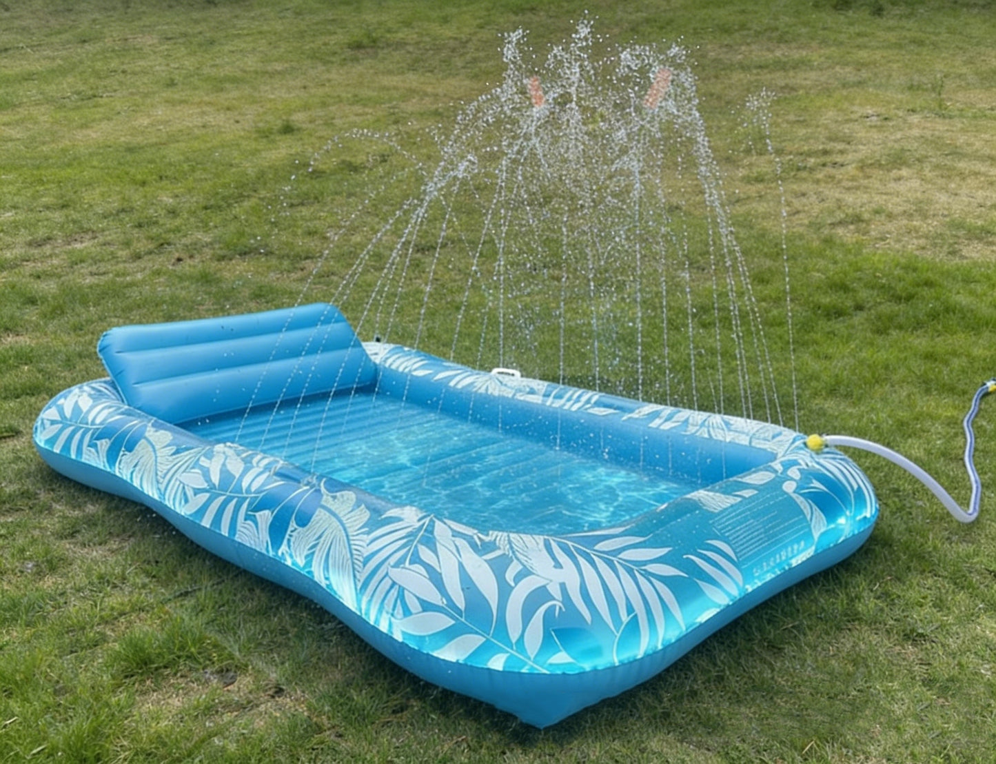 HeyGo 84x58in Maple Leaf Spray Pool & Lounge Chair, Inflatable Mat for Adults & Kids, Portable Outdoor Water Fun