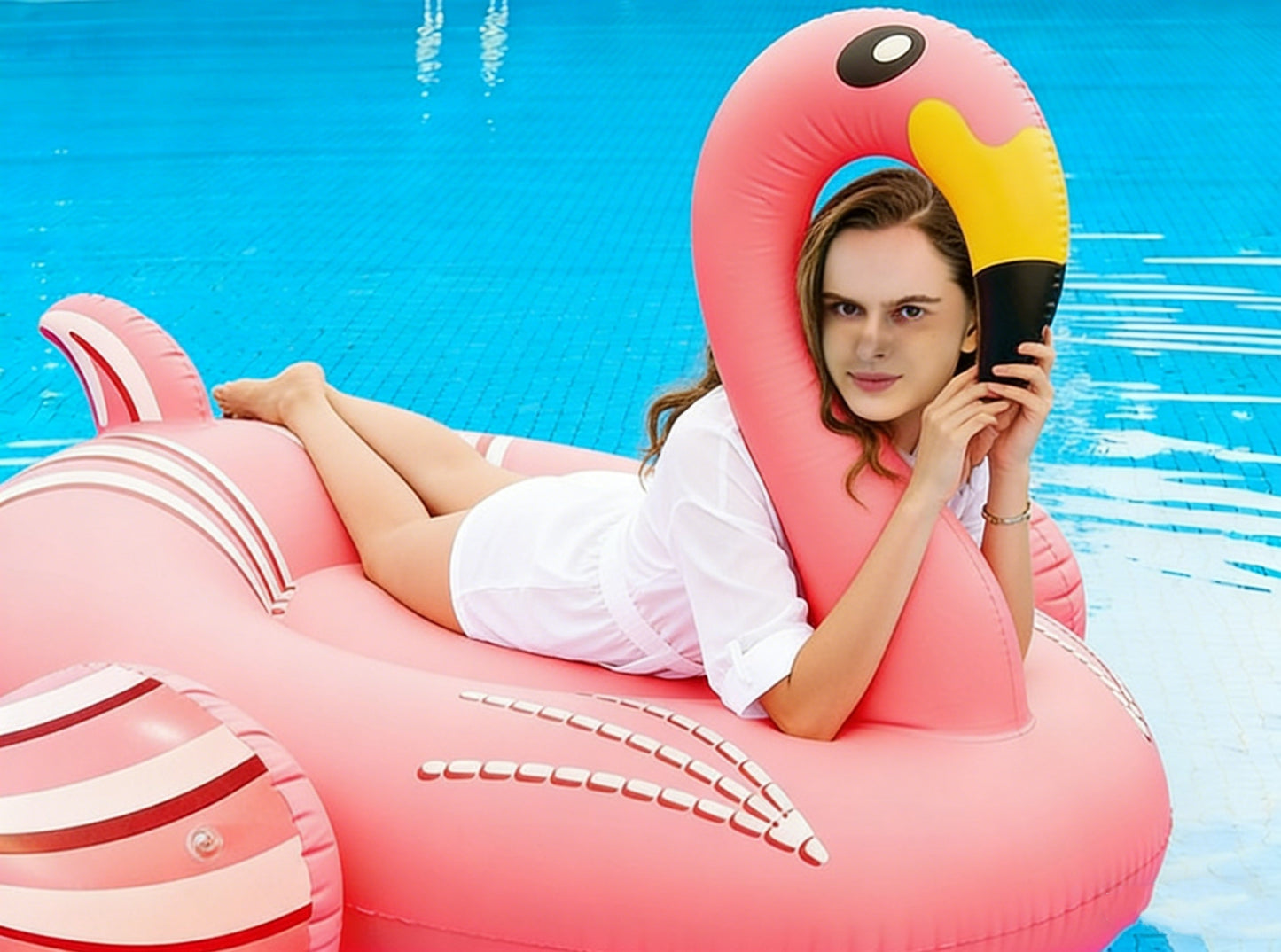 HeyGo 77" x 63" x 51" Inflatable Giant Flamingo Pool Float for Adults - Large Pink Lounge Raft for Pool, Beach & Lake Summer Fun!