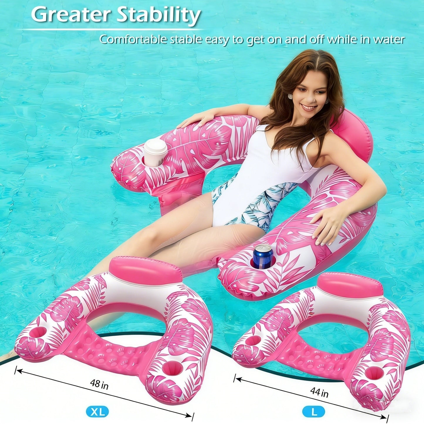Jasonwell Inflatable Pool Float Chair, X-Large, Floating Lounge Chair with Cup Holder for Adults, Tropical Rose Pool Floaty