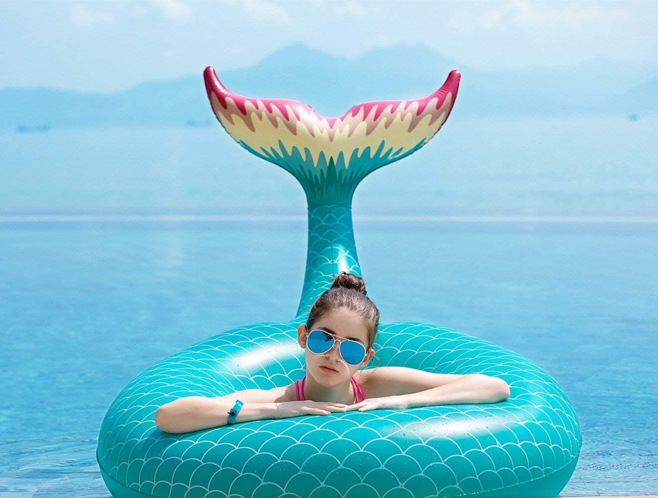Jasonwell Giant Inflatable Mermaid Tail Pool Float – Summer Beach Party Raft for Kids & Adults, X-Large, Green with Fast Valves