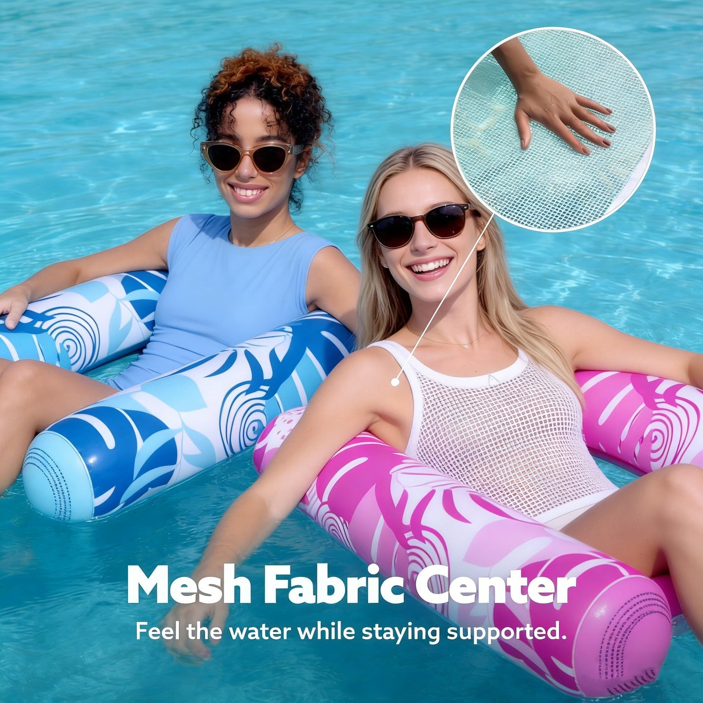 Jasonwell 2-Pack Hammock Pool Floats for Adults – 4-in-1 Inflatable Lounge Floats, PVC, Blue & Pink, Large