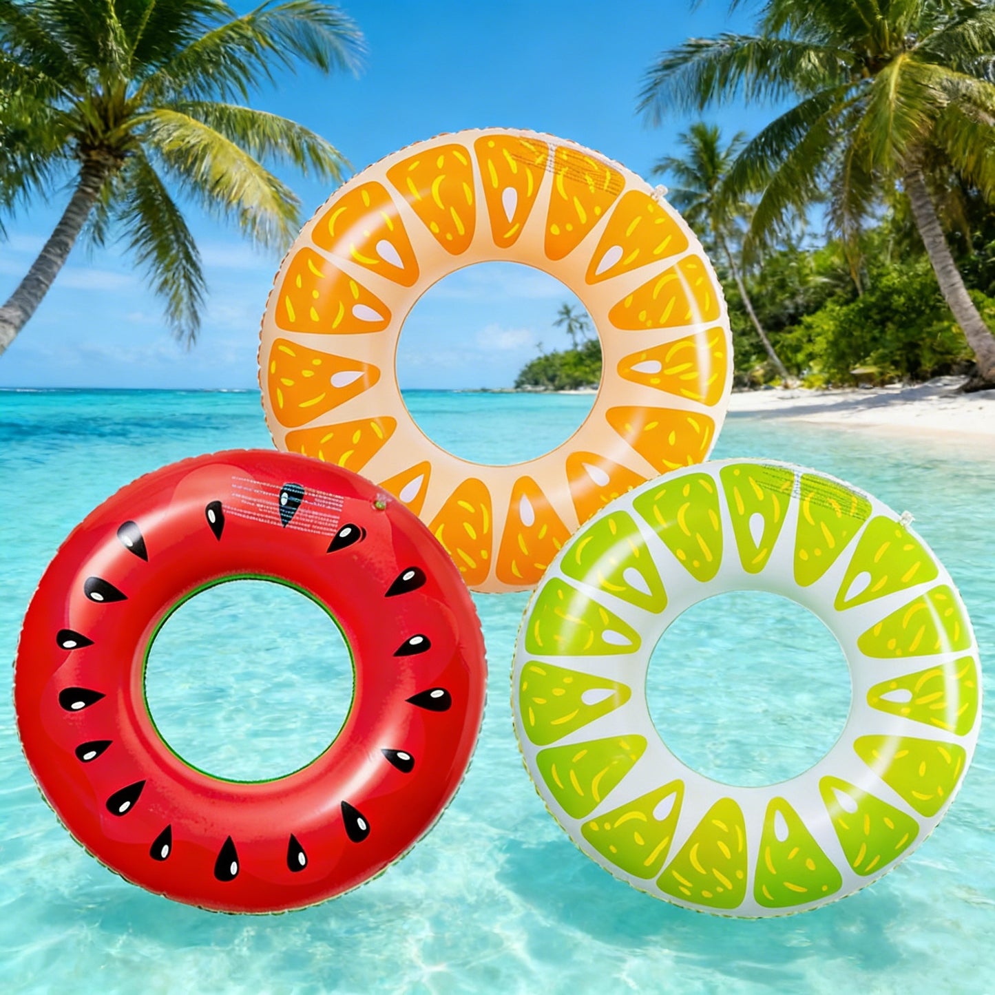 Jasonwell 3PCS Fruit Pool Floats – Watermelon, Orange & Lime Inflatable Swimming Rings for Kids & Adults, Colorful Set
