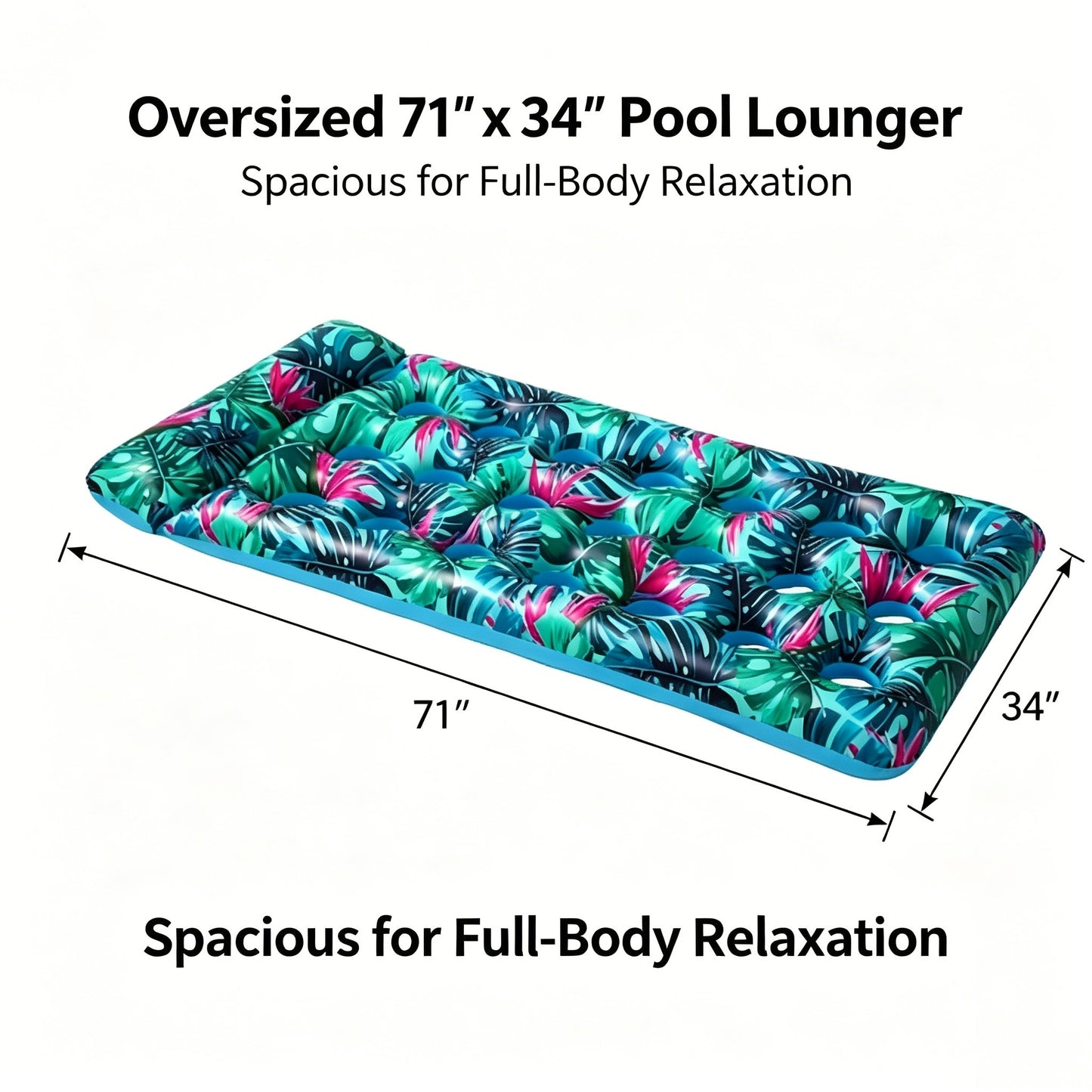 HeyGo 71" x 34" Inflatable Pool Float - 21-Hole Blue Adult Lounger with Headrest & Cup Holder, Heavy Duty Lake & Beach Raft