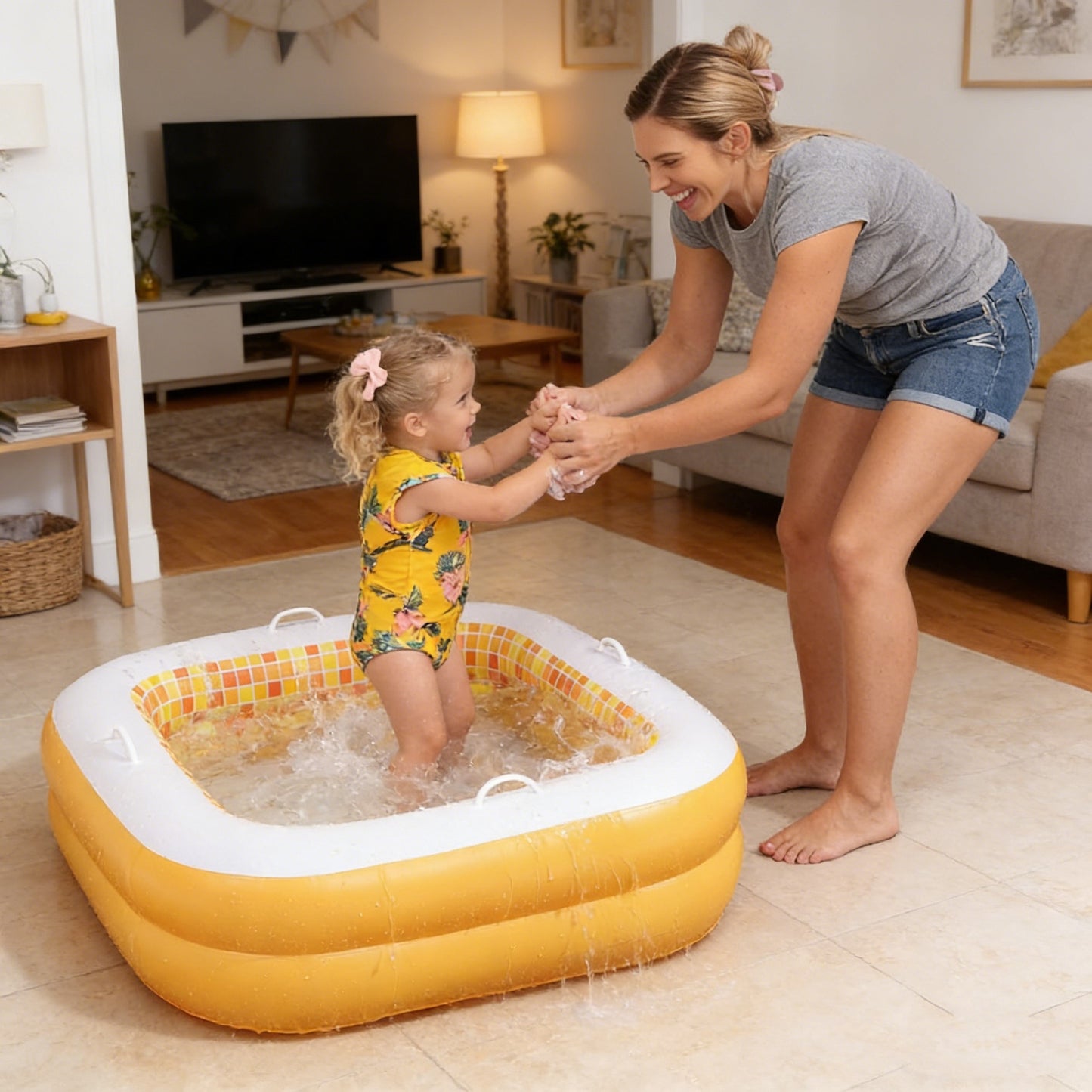 Jasonwell 34"x10" Baby & Toddler Pool with Cushioned Floor, Handles & Drain, Inflatable Bathtub & Ball Pit, Orange, Ages 1-3