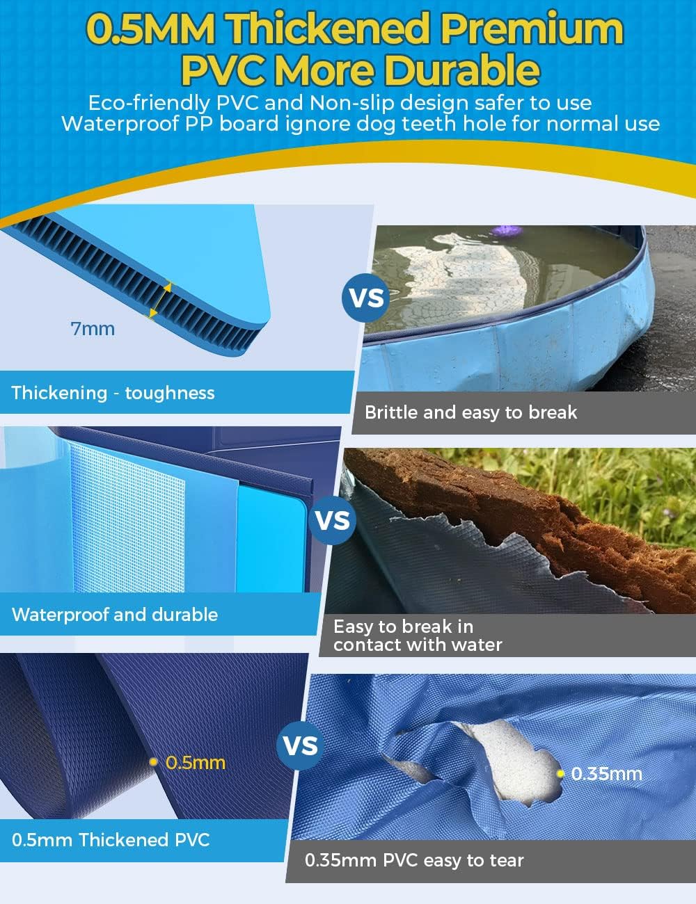 Jasonwell Jumbo Foldable Dog Pool, 77"x16" Hard Plastic Portable Pet Bathing Tub, Collapsible Swimming Pool for Dogs, Cats & Kids, Blue
