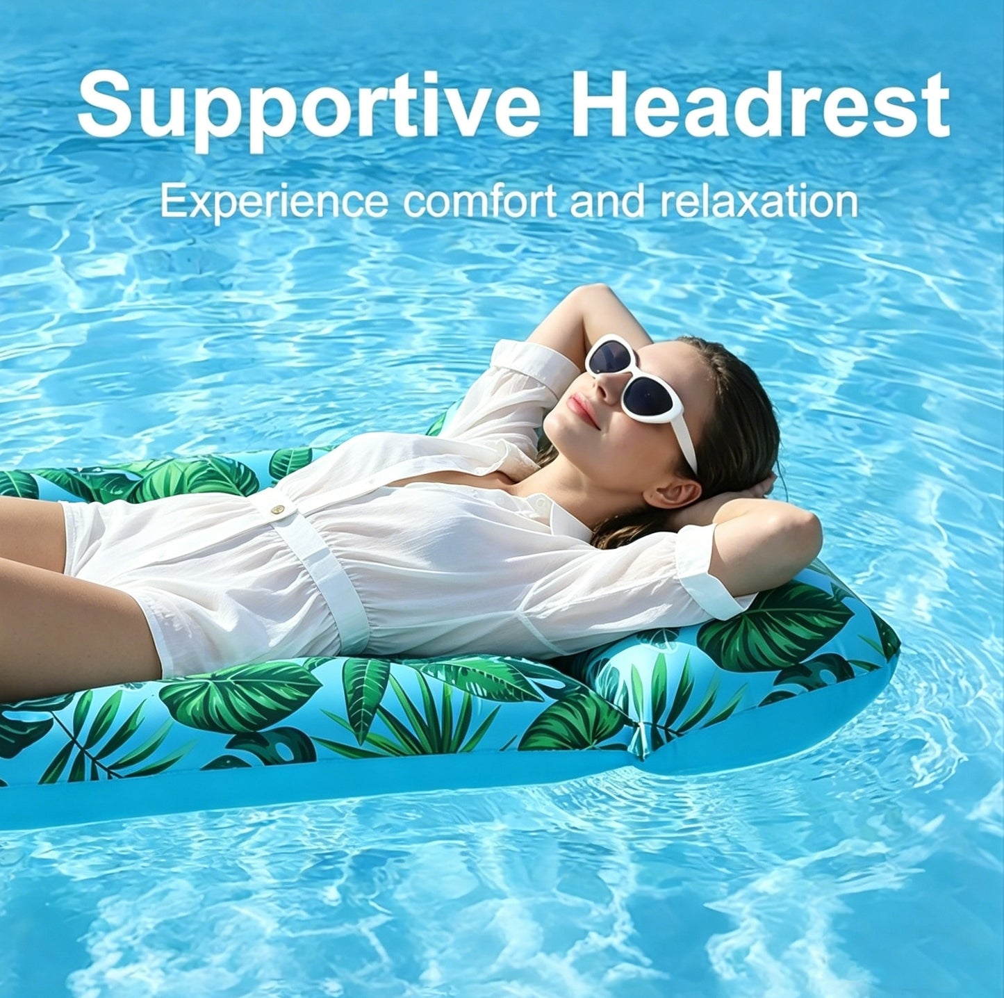 HeyGo 71"x34" Inflatable Pool Float, 21-Hole Green Adult Lounger with Headrest and Drink Holder, Heavy Duty for Pools & Beaches