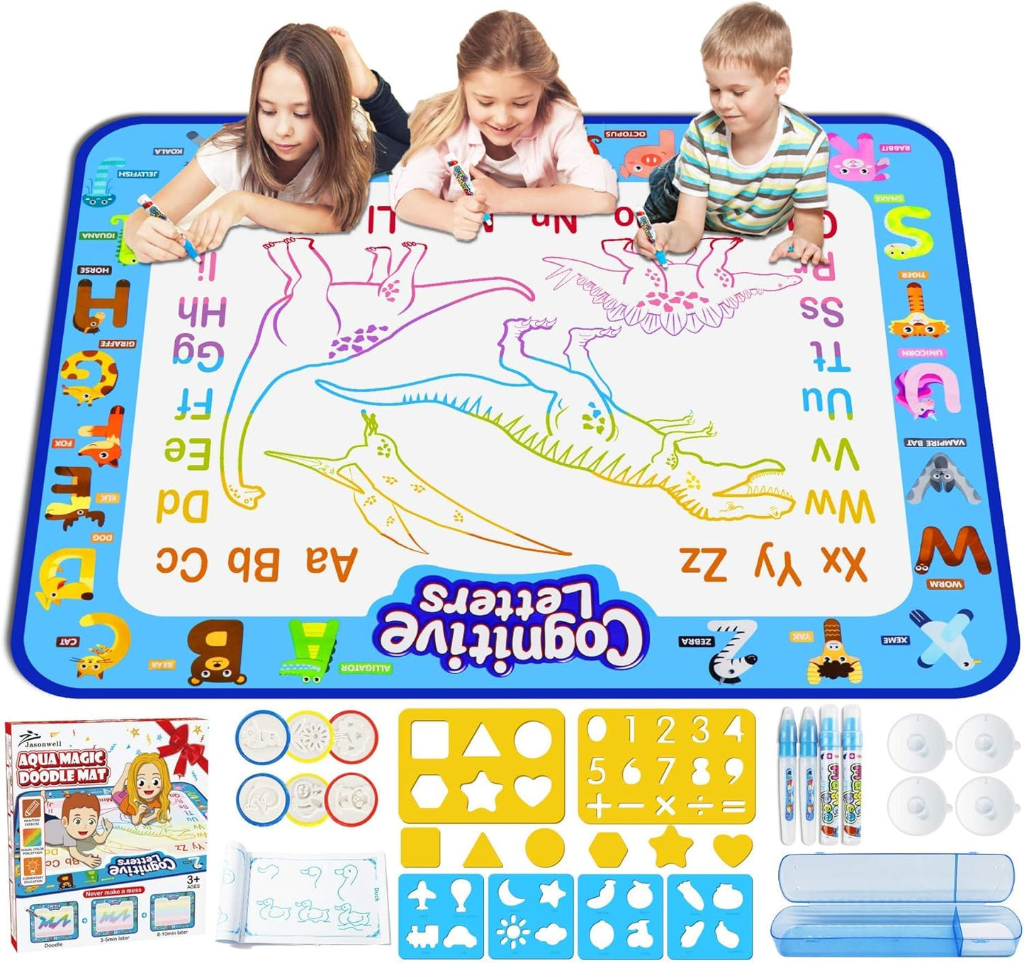Jasonwell Aqua Water Doodle Mat 40"x32" - Magic Drawing Mat for Kids, Alphabet Design, Educational Toy for Ages 2-8 (Multicolor)