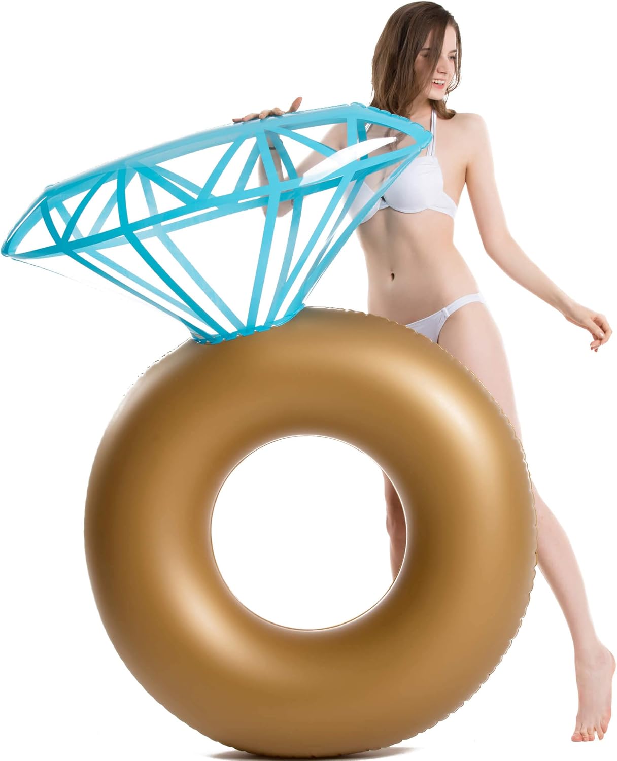Jasonwell Inflatable Diamond Ring Pool Float - Gold Engagement Ring Float for Bachelorette Parties & Outdoor Water Lounging