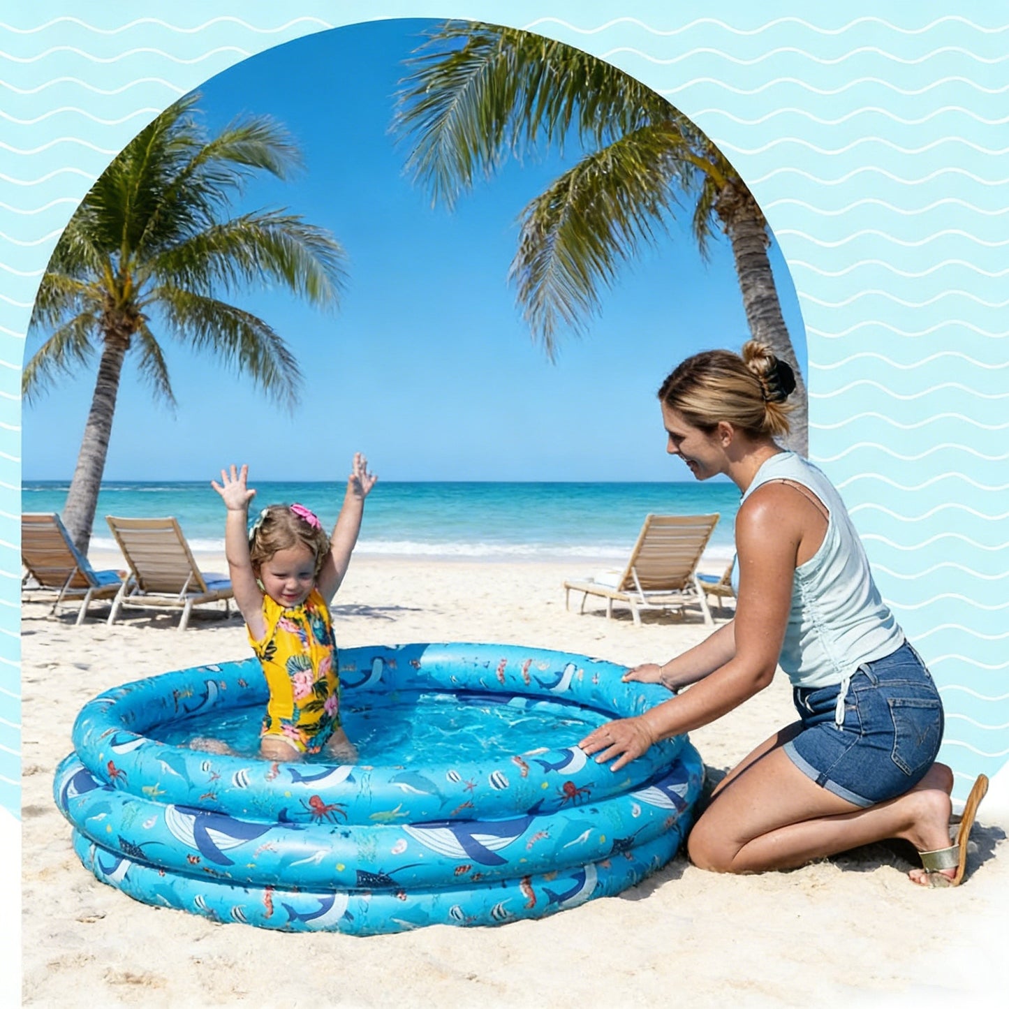 Jasonwell 48"X12" Inflatable Kiddie Pool for Toddlers, Round Blow-up Pool with Cushioned Floor & Ball Pit Toys for Ages 2-5, Blue