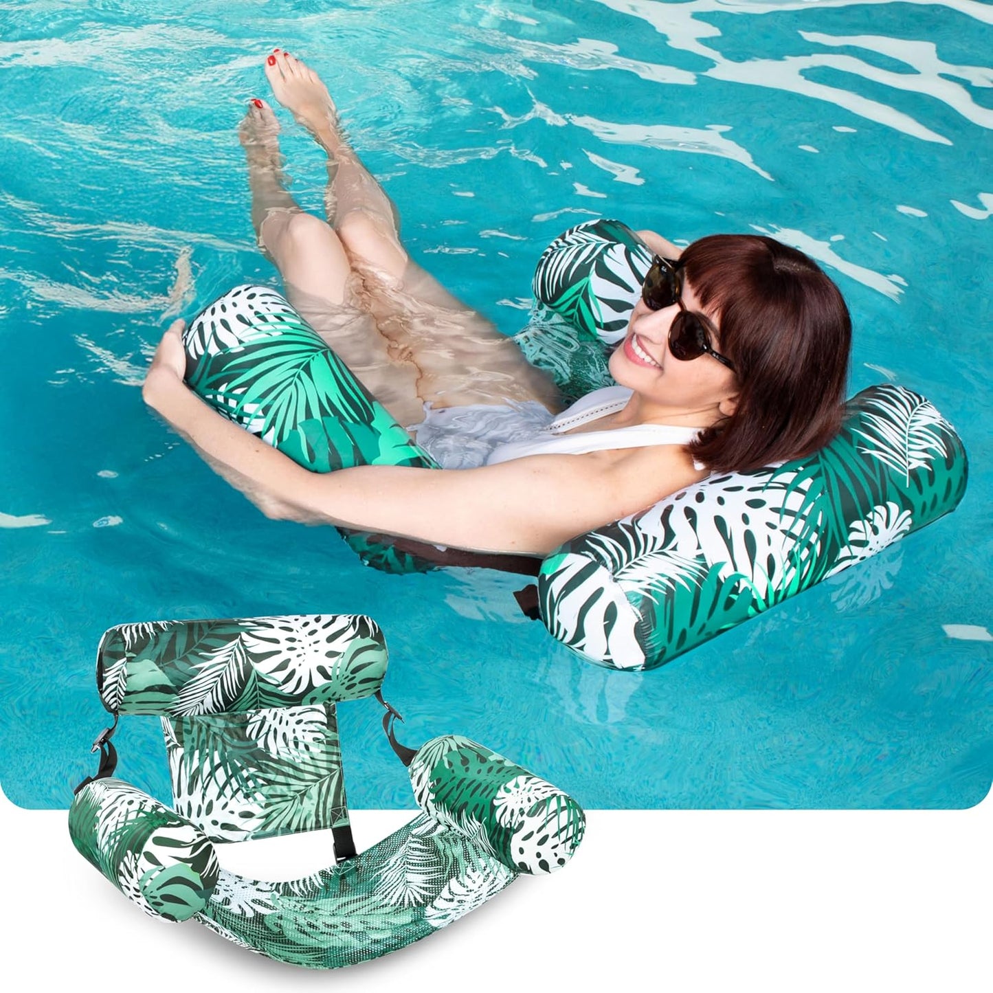 HeyGo Green Plant Pattern Adult Pool Float - Cloth-Covered Lounge Chair | 46x33 in for Summer Water Parties & Beach