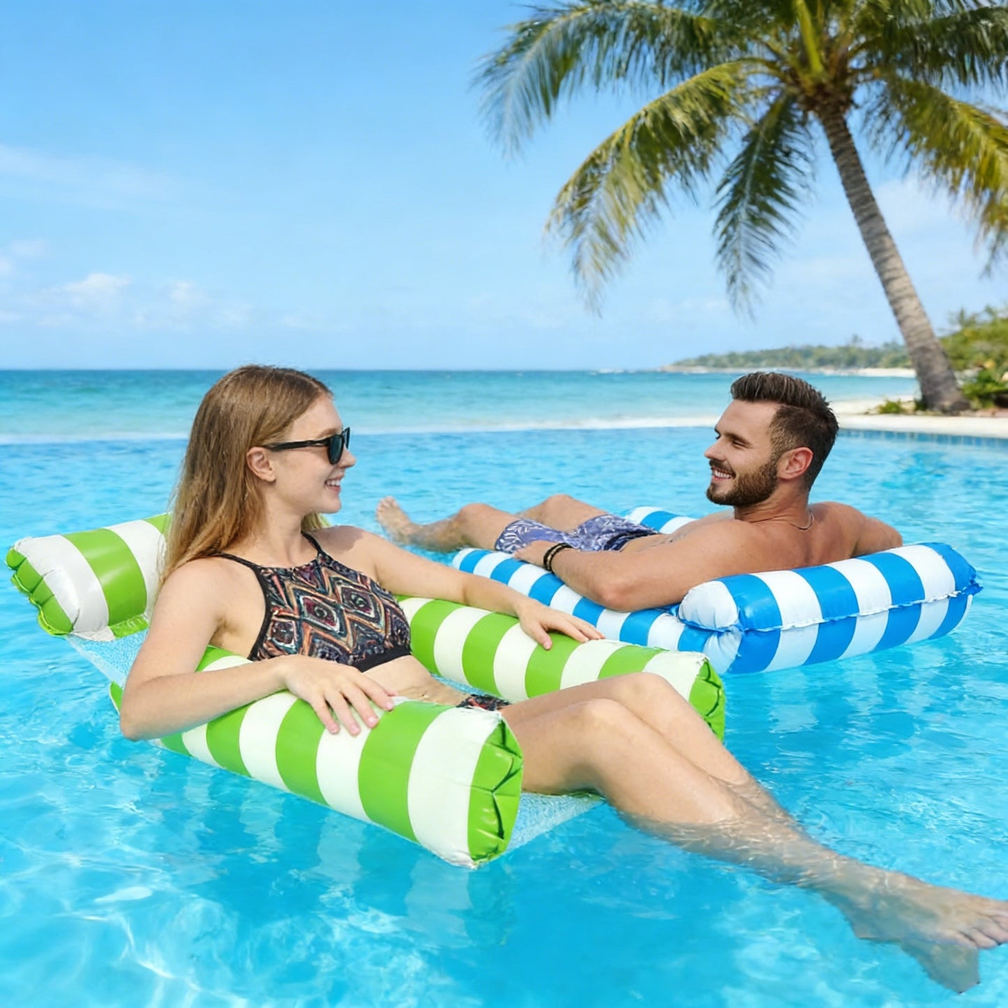 Jasonwell 2-Pack Inflatable Pool Floats – 4-in-1 Hammock with Mesh Bottom, Floating Chair Bed for Adults, Yellow & Pink Large