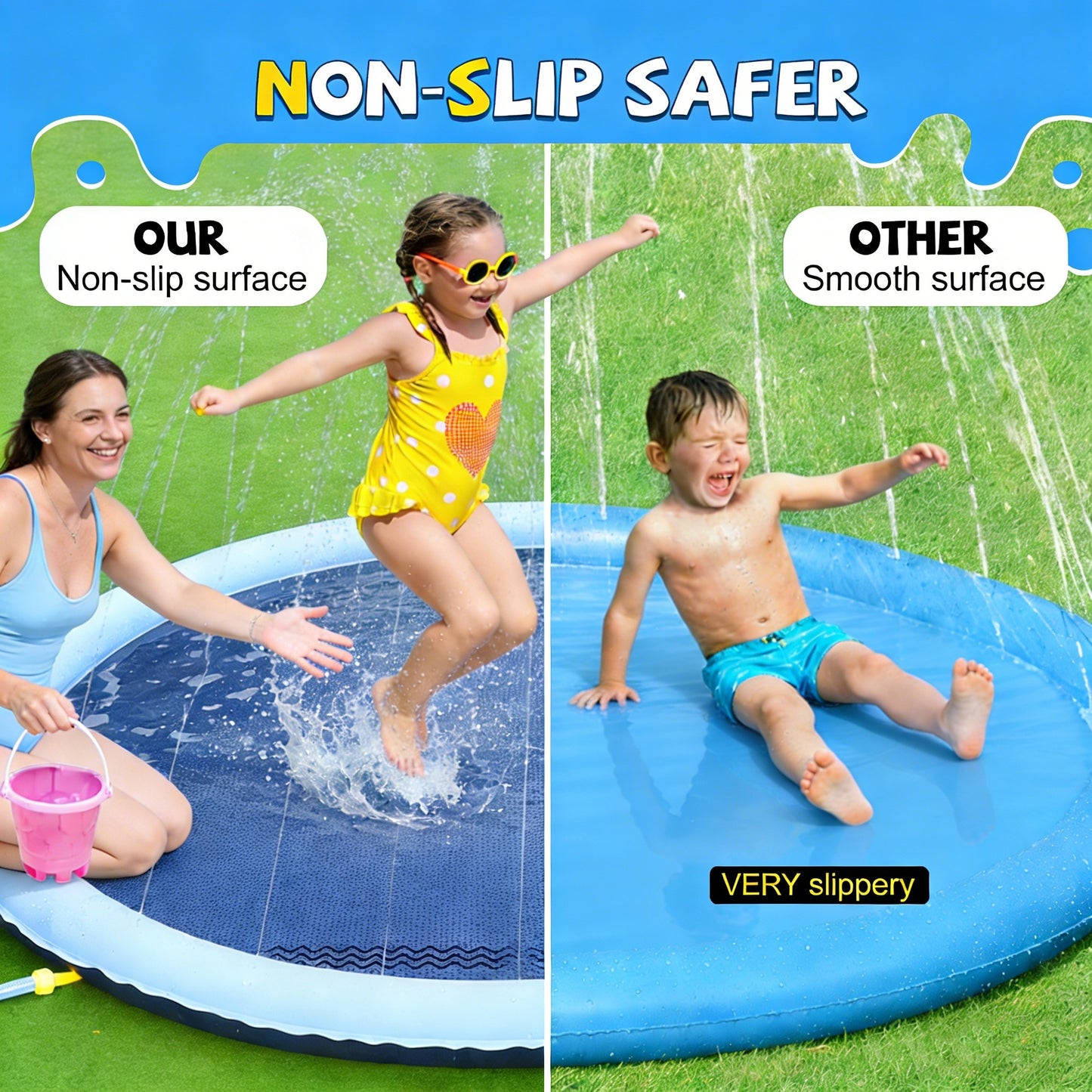 HeyGo 59" Non-Slip Splash Pad - Thick Sprinkler Pool Water Toy for Kids & Dogs (Blue)
