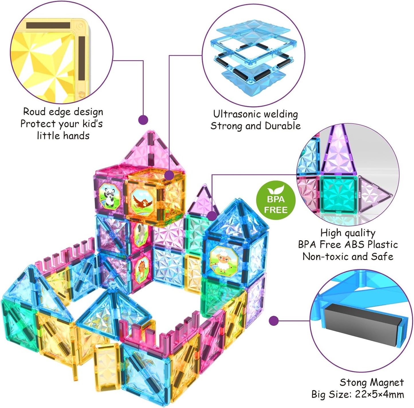 Jasonwell 110PCS Magnetic Tiles Building Set - 3D STEM Toys for Kids Age 3-9, Educational Gift for Toddlers & Preschoolers