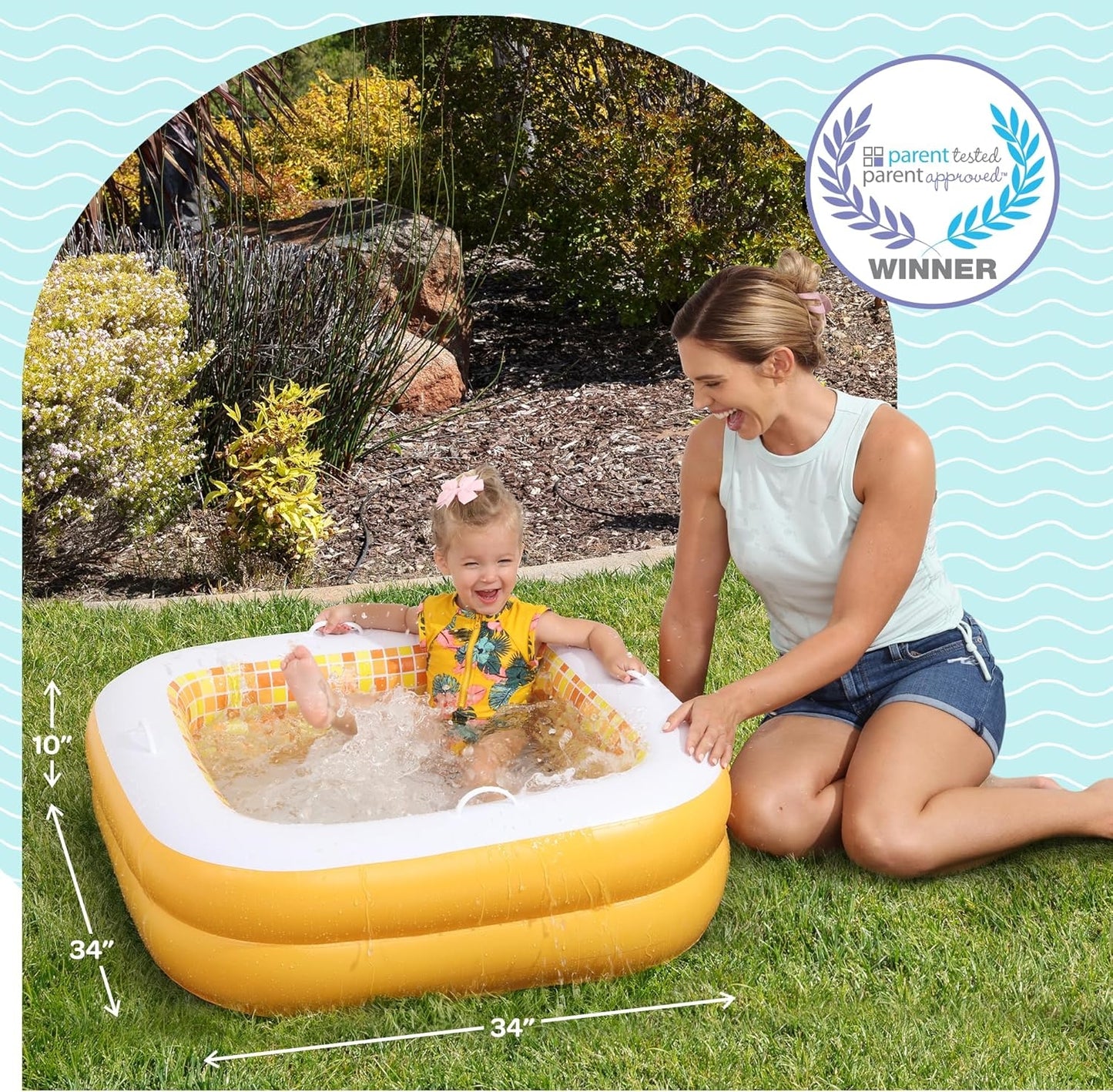 Jasonwell 34"x10" Baby & Toddler Pool with Cushioned Floor, Handles & Drain, Inflatable Bathtub & Ball Pit, Outdoor Gift for Ages 1-3, Orange