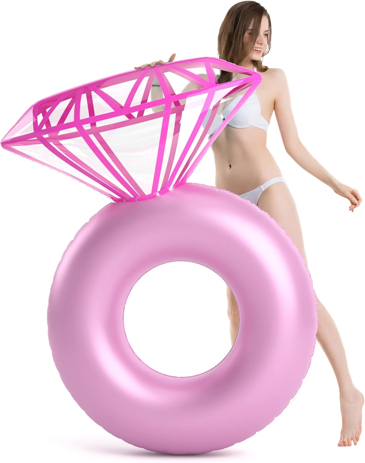 Jasonwell Inflatable Diamond Ring Pool Float - Pink Engagement Ring Float for Bachelorette Parties & Outdoor Water Lounging