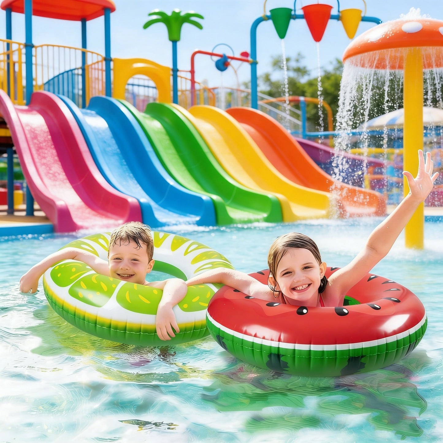 Jasonwell 2PCS Fruit Pool Floats - Watermelon & Lime Inflatable Rings for Kids & Adults, Vibrant Multi-Color Design