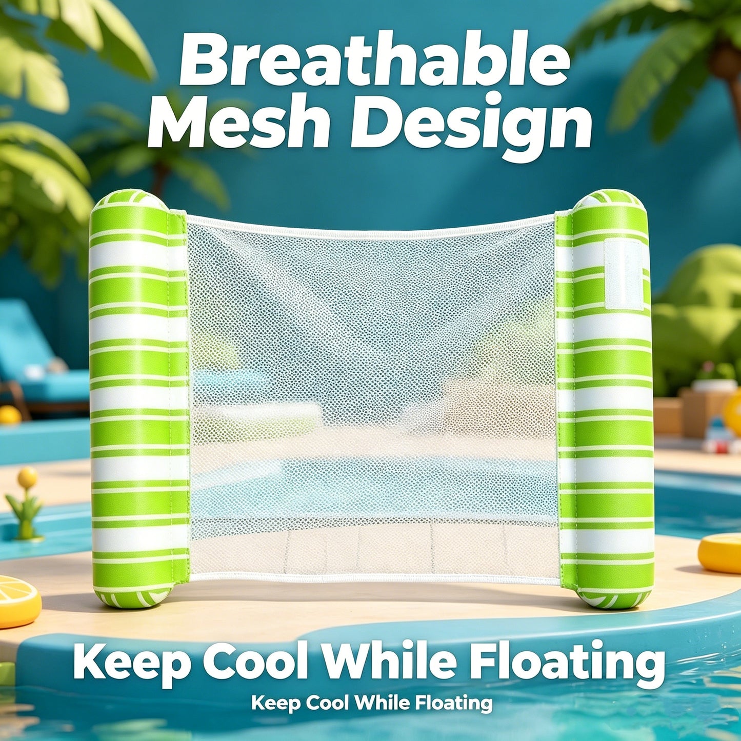 HeyGo 2-Pack 4-in-1 Inflatable Pool Floats (48x32 in) Thick Leak-Proof Water Hammock Raft (Blue & Green Stripe) for Pool