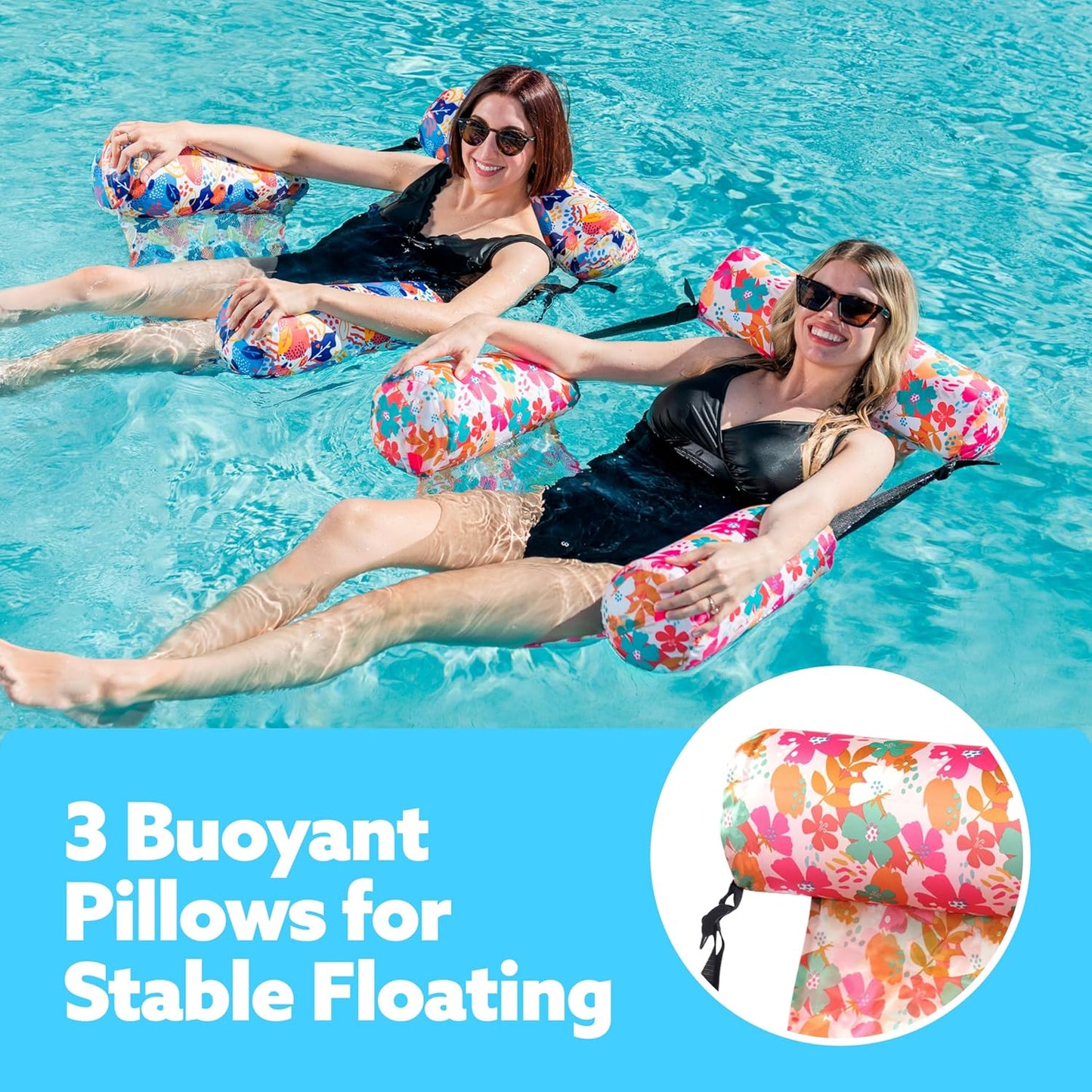 Jasonwell 2-Pack Inflatable Pool Lounge Chairs for Adults, Heavy Duty Floating Noodles, Summer Water Fun, Beach & Lake, Large, Multicolor