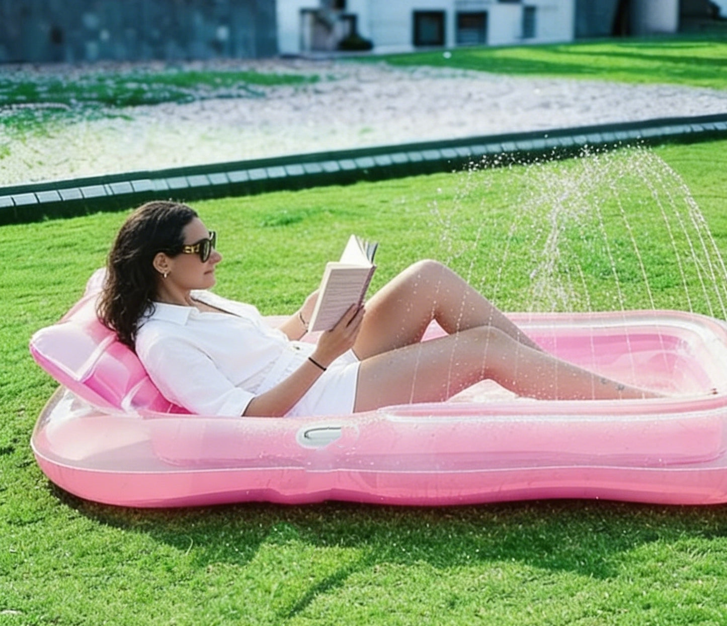 HeyGo PINK 84x58in Transparent Powder Spray Pool & Lounge Chair, Portable Bathtub for Pets & Outdoor Water Fun