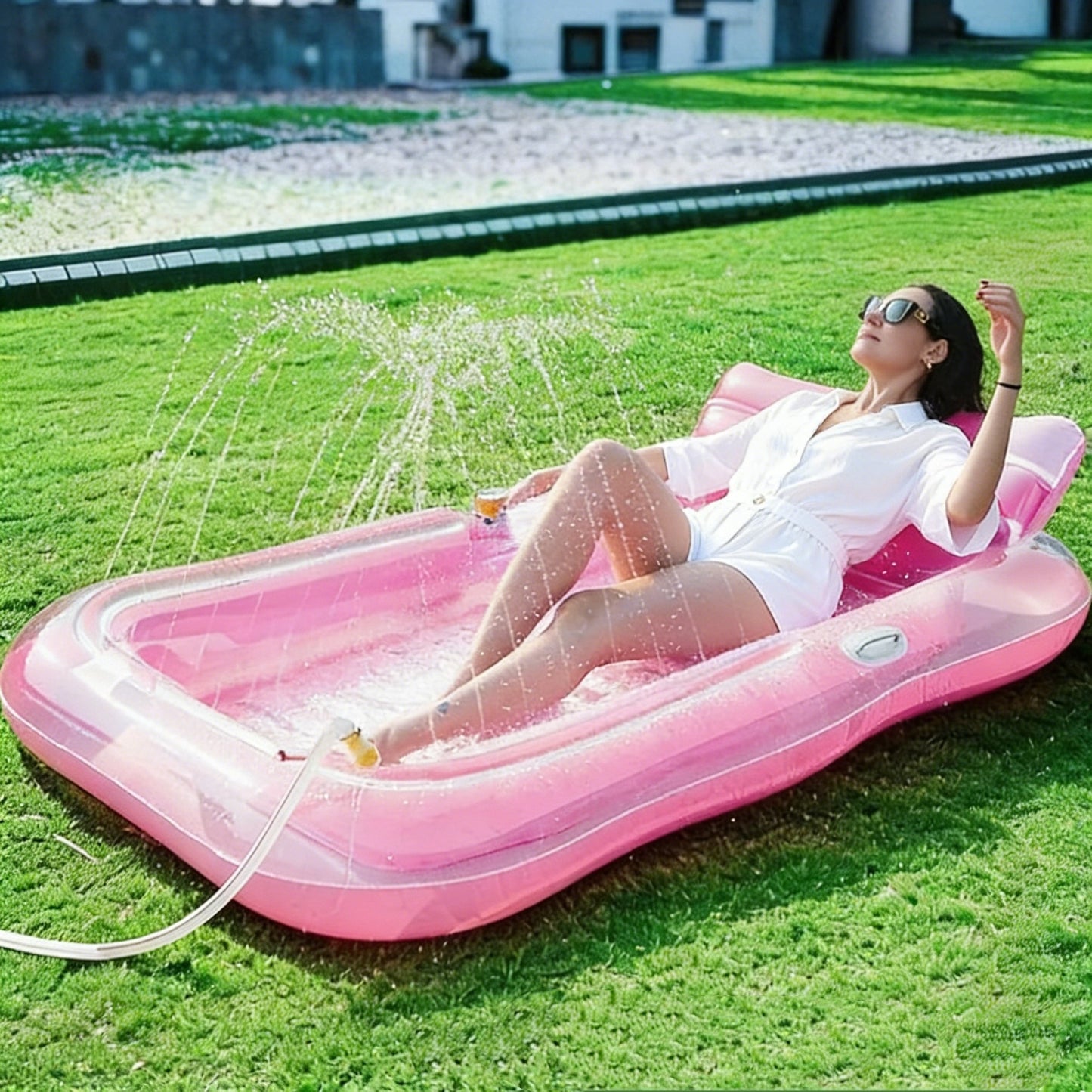 HeyGo PINK 84x58in Transparent Powder Spray Pool & Lounge Chair, Portable Bathtub for Pets & Outdoor Water Fun