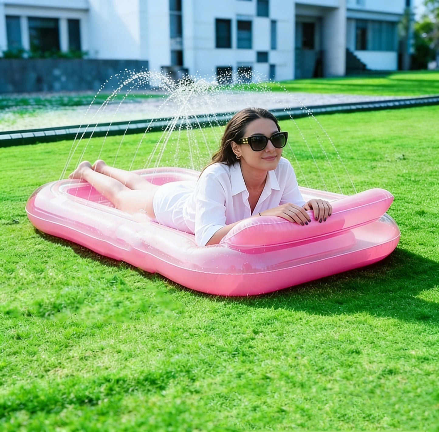 HeyGo PINK 84x58in Transparent Powder Spray Pool & Lounge Chair, Portable Bathtub for Pets & Outdoor Water Fun