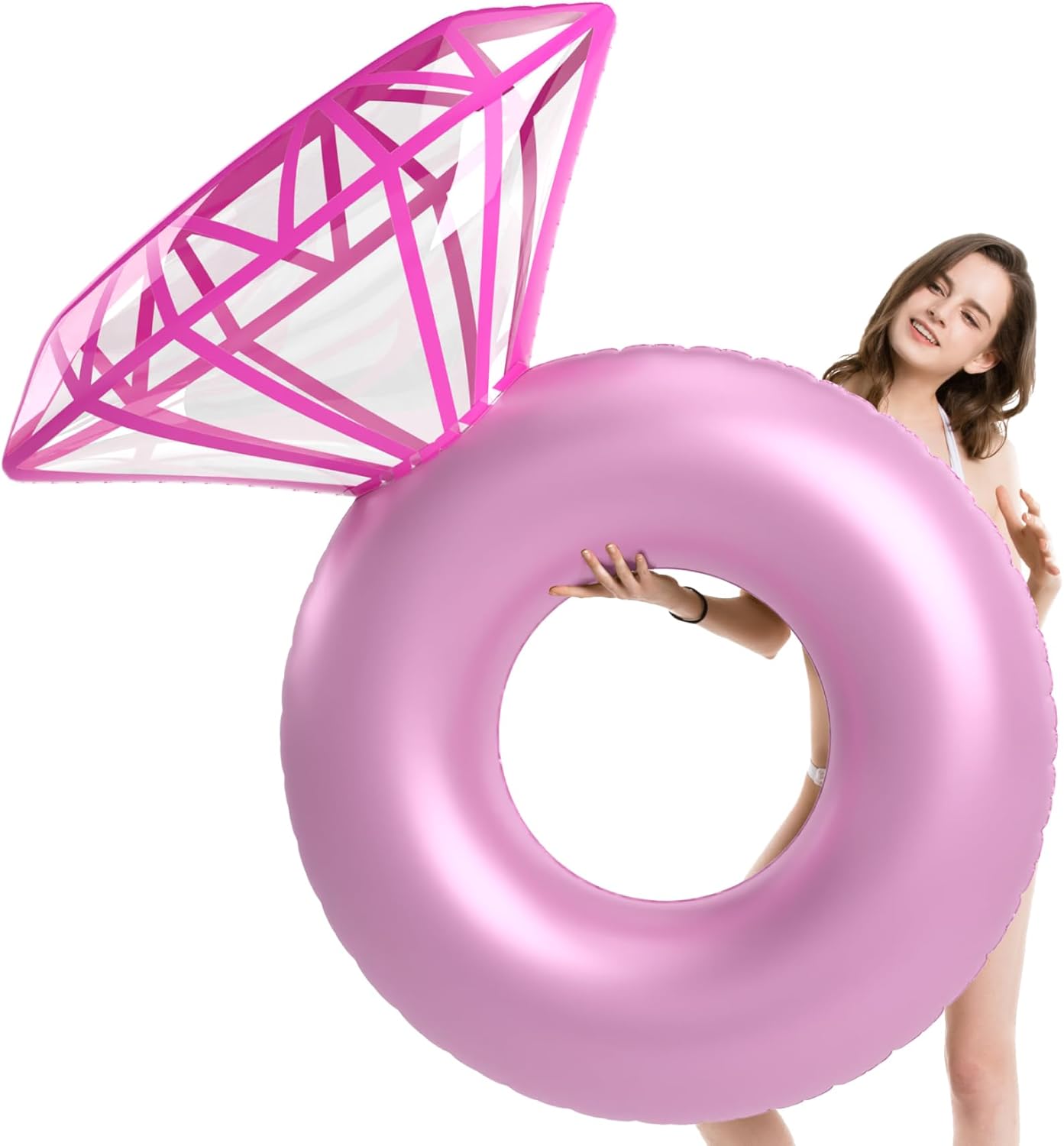 Jasonwell Inflatable Diamond Ring Pool Float - Pink Engagement Ring Float for Bachelorette Parties & Outdoor Water Lounging