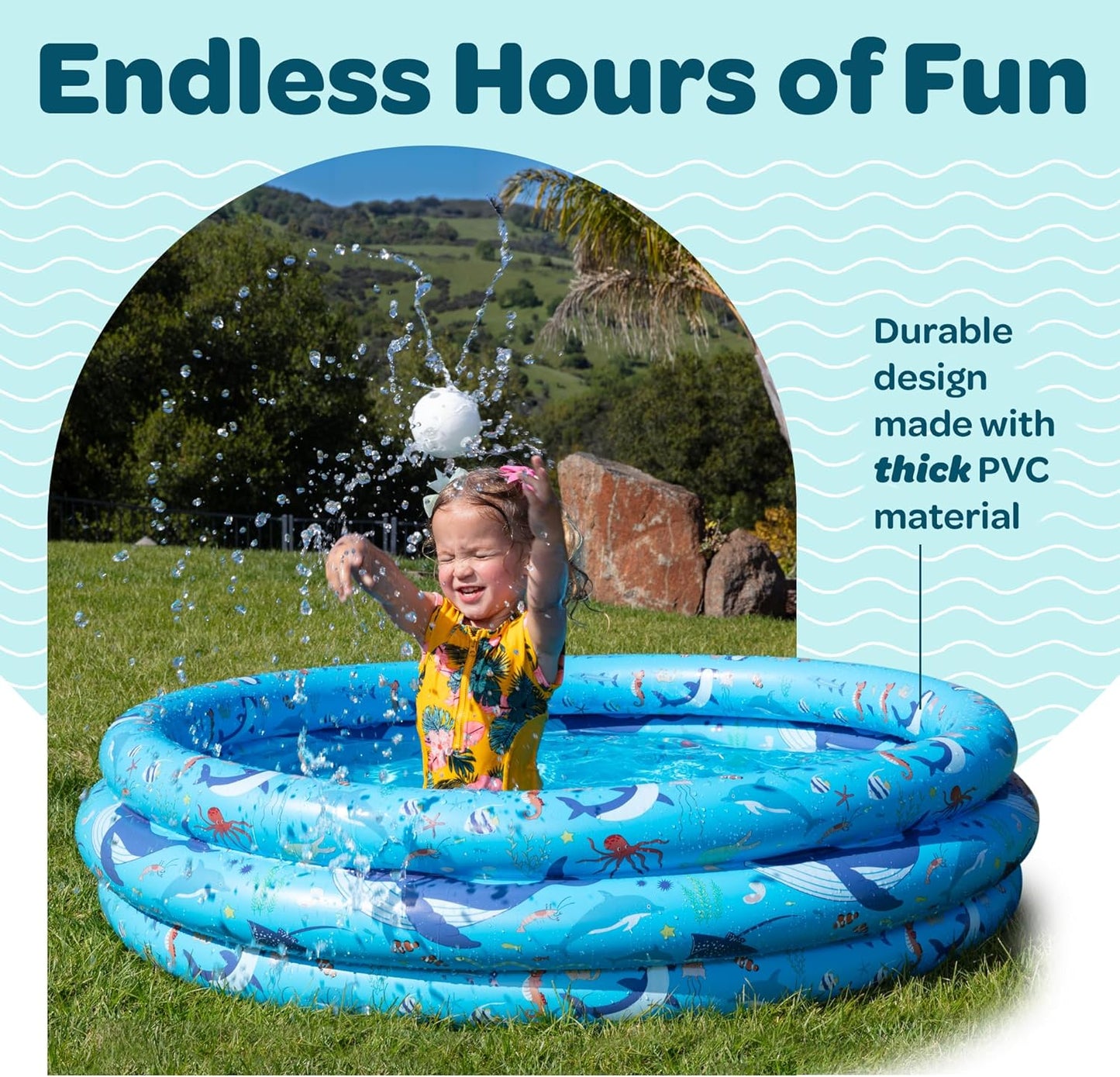 Jasonwell 48"X12" Inflatable Kiddie Pool for Toddlers, Round Blow-up Swimming Pool with Cushioned Floor, Ball Pit Toys for Kids Ages 2-5, Blue