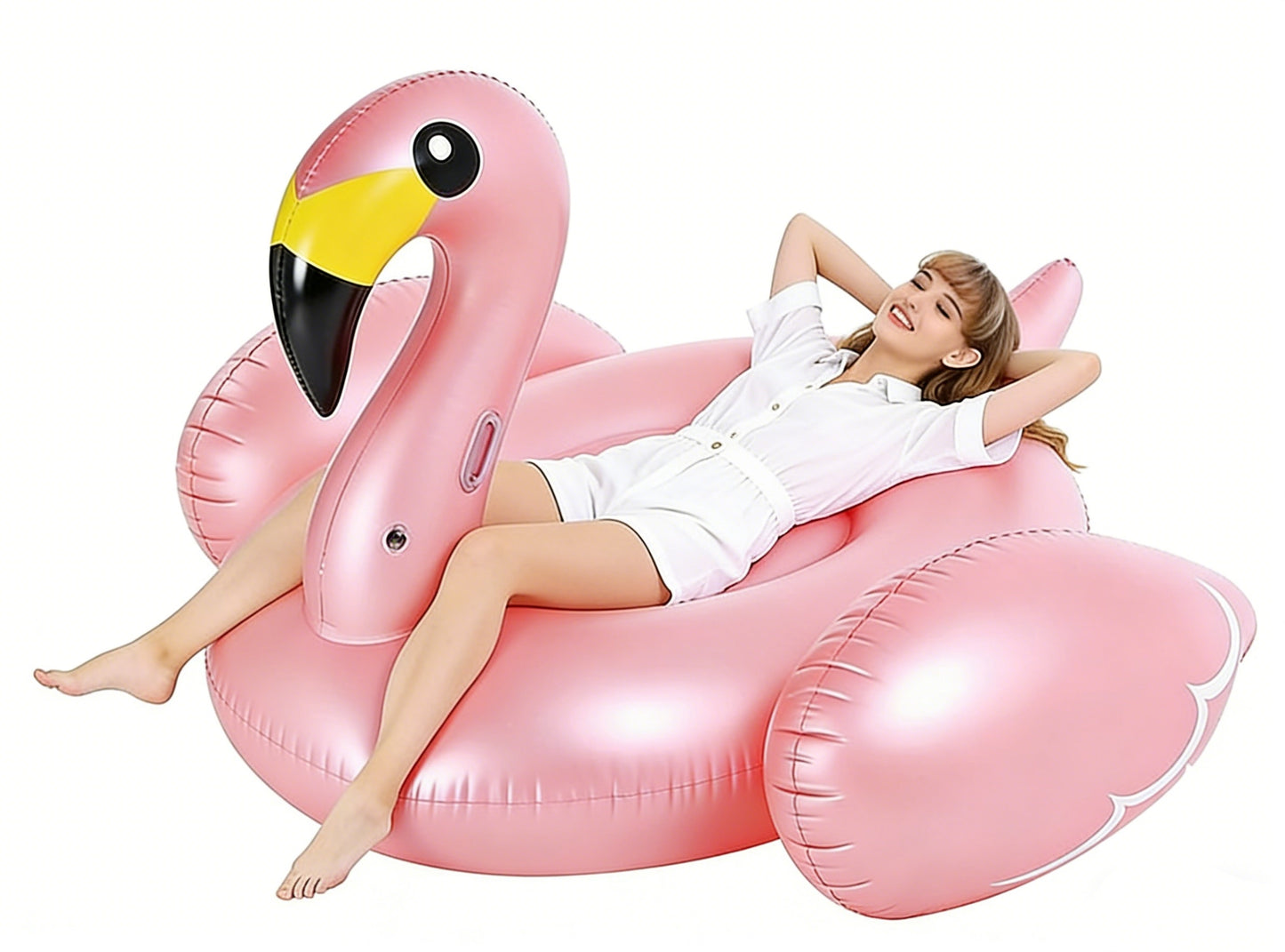 HeyGo 71" x 75" x 51" Giant Inflatable Flamingo Pool Float with Fast Valves – Summer Beach Lounge Raft for Adults, Perfect Outdoor Toy!