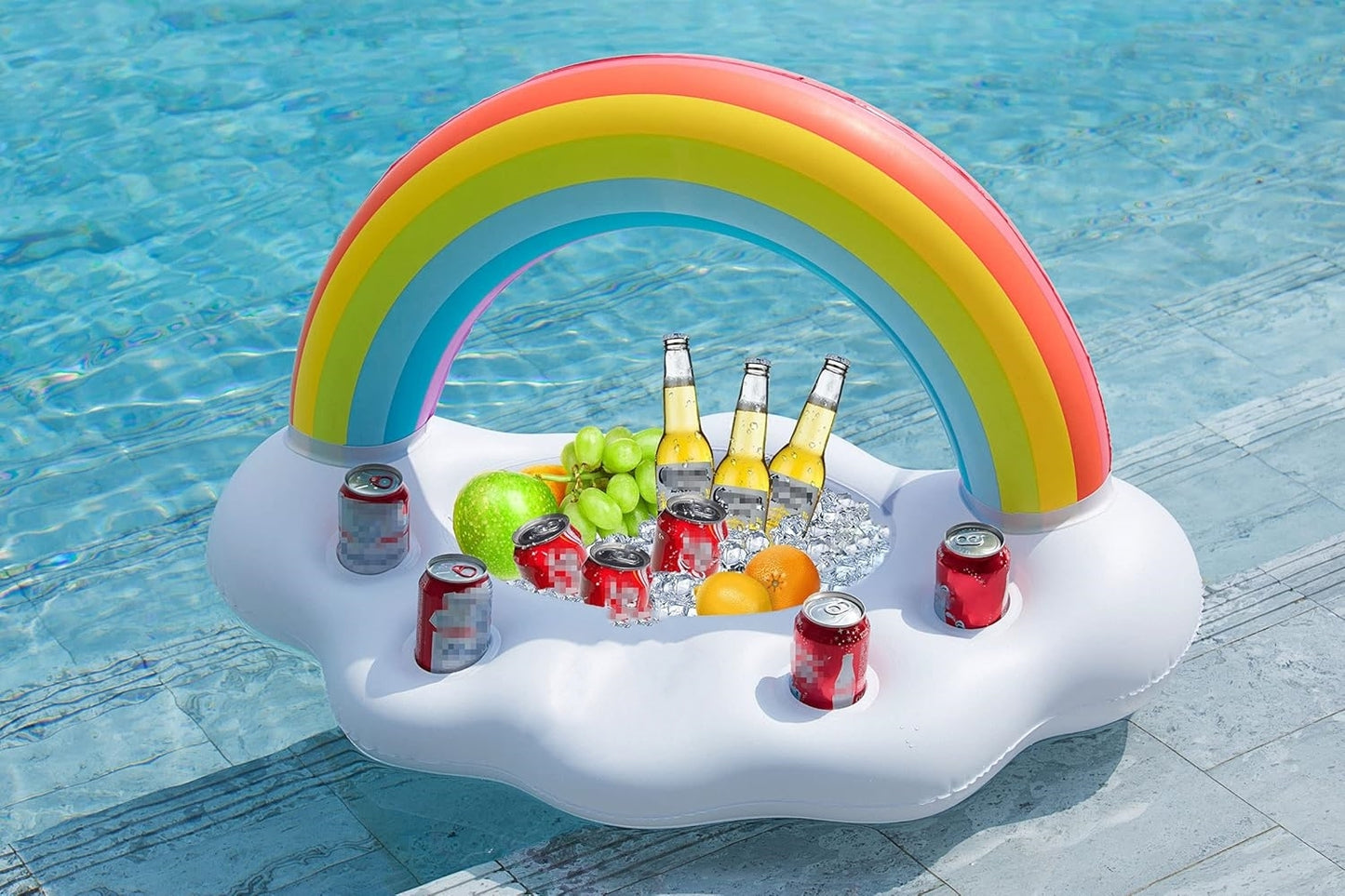 HeyGo 37" x 24" x 22" Inflatable Pool Party Cooler - Rainbow Cloud Drink Holder for Hawaiian Luau, Birthday & Easter Outdoor Fun!