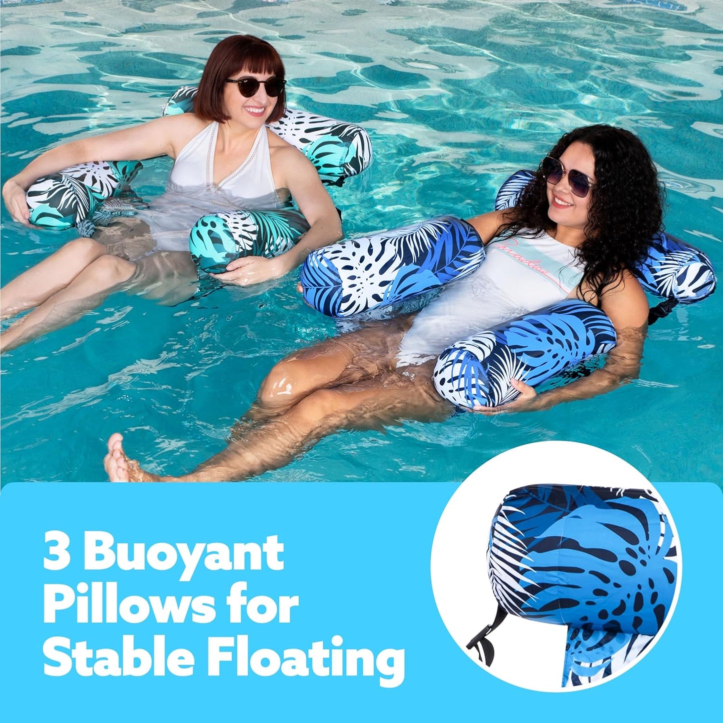 Jasonwell 2-Pack Inflatable Pool Floats for Adults, Floating Lounge Chairs, Heavy Duty Pool Noodles, Summer Party & Beach Fun, 30”x16”x24”